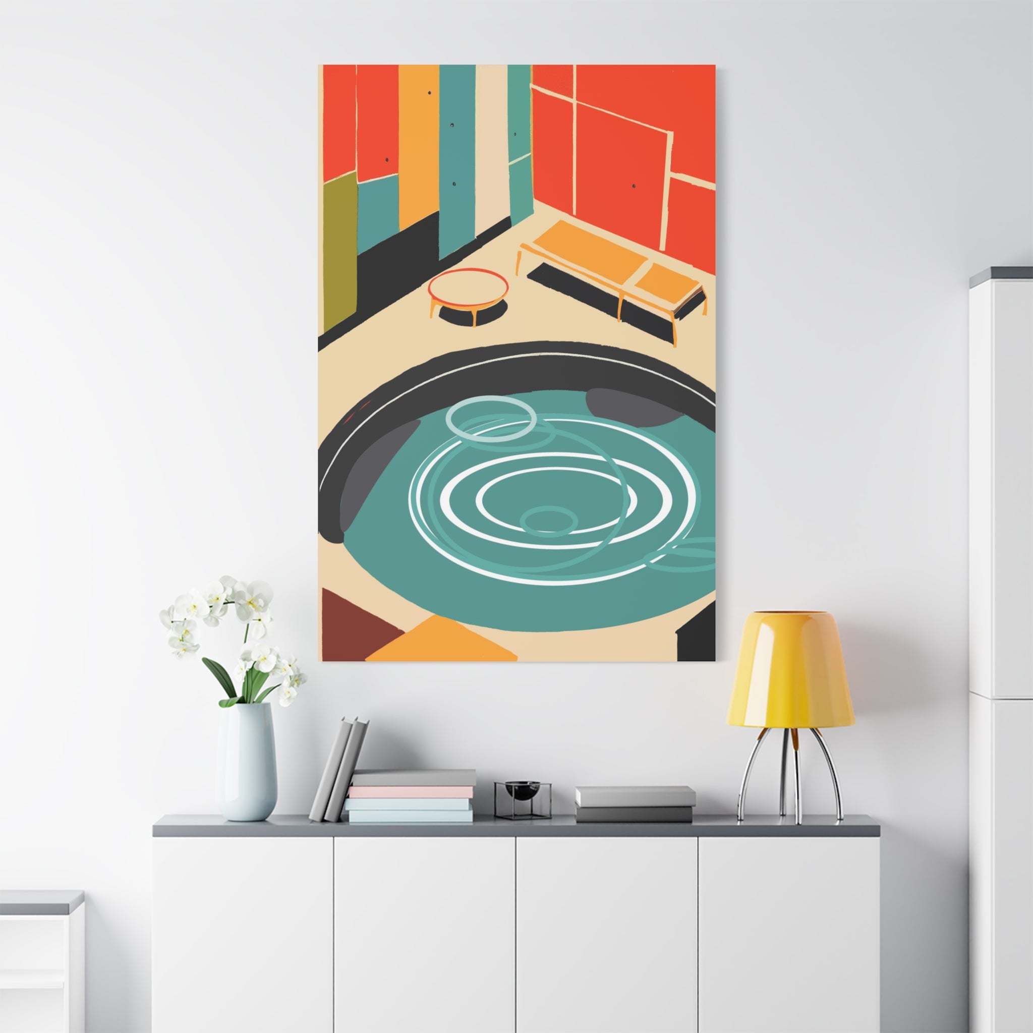 Mid Century Modern Inspired Pool Number Two - Matte Canvas, Stretched, 1.25"