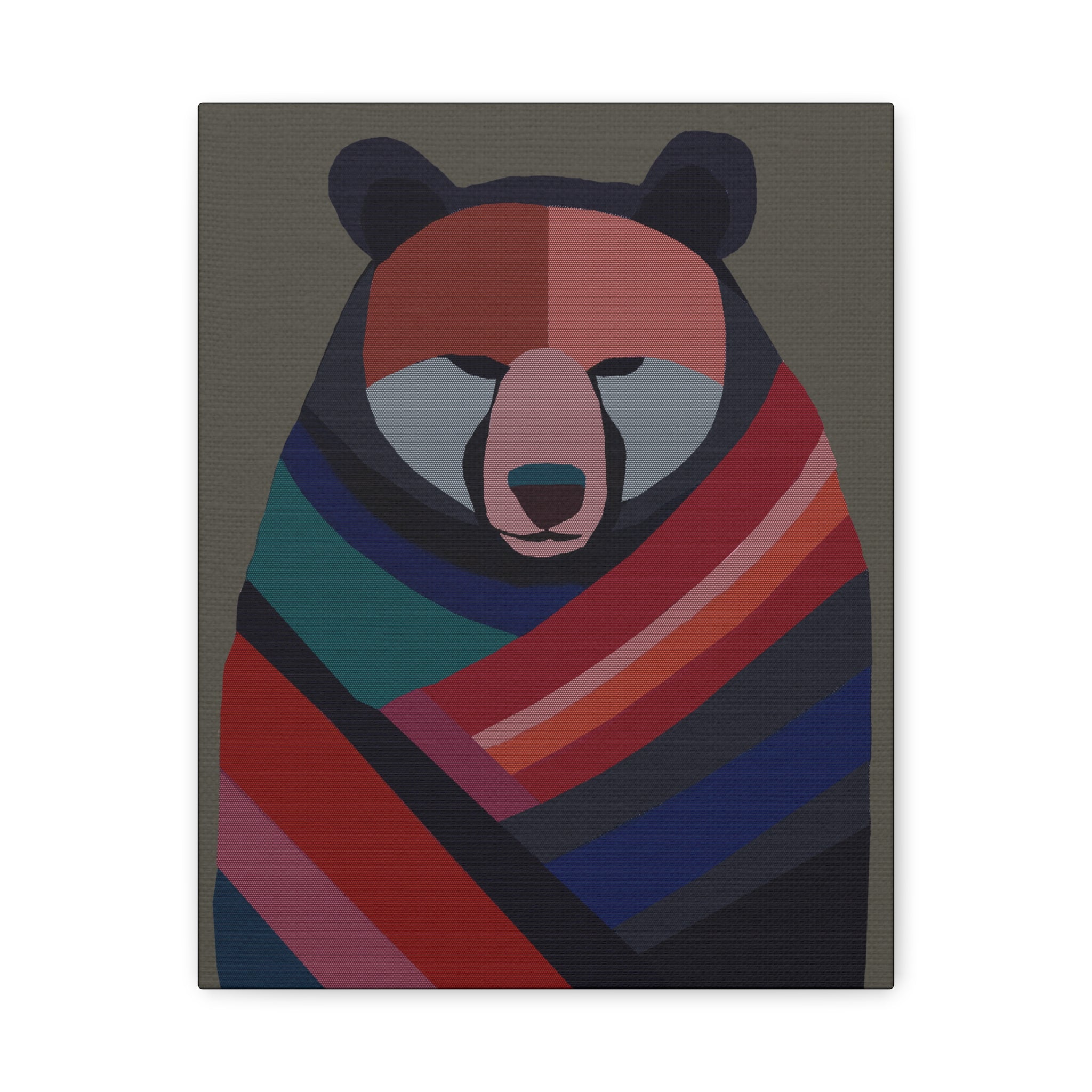 Midwest Mod Bear with Papoose Blanket Winter Print- Matte Canvas, Stretched, 1.25", holiday decor, winter, cozy, bears, blankets