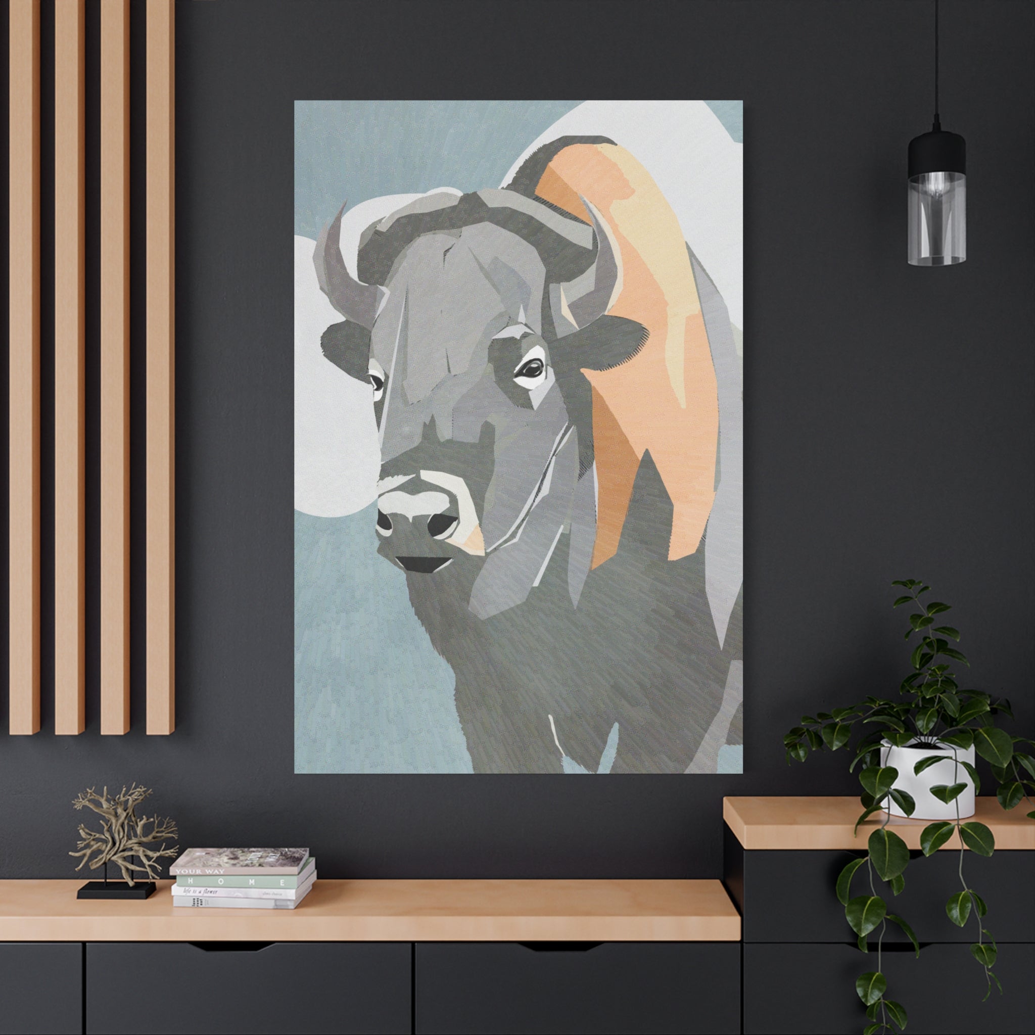 Bison Love - Modern Abstract Bison Buffalo Portrait - Matte Canvas, Stretched, 1.25"