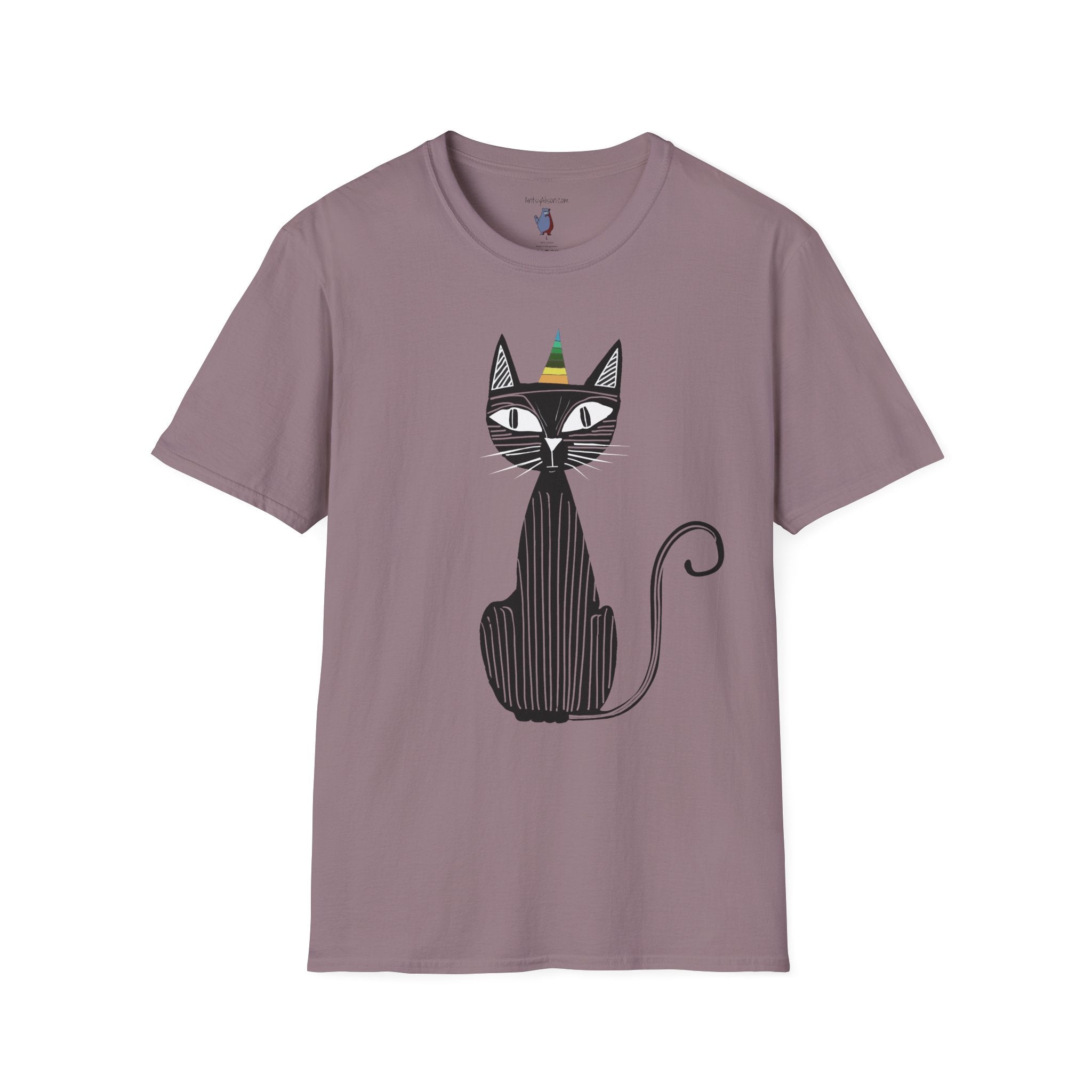 Black Transparent Striped Birthday Cat Graphic Art Tee - 100% Cotton T-Shirt
