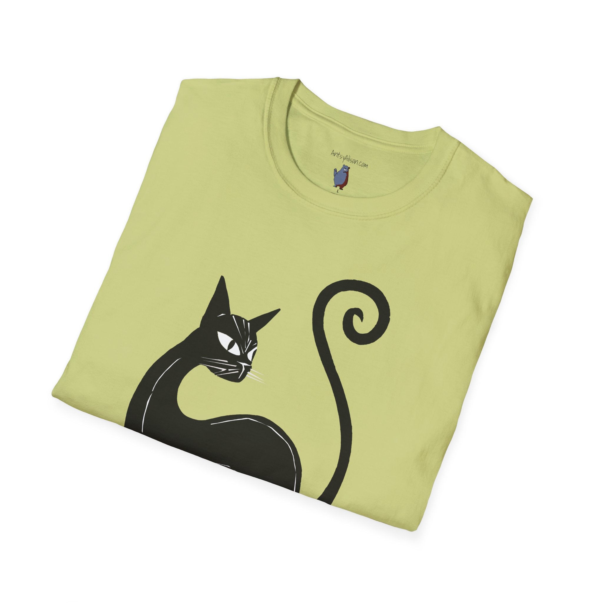Black Cat with an Attitude Graphic Art Tee - 100% Cotton T-Shirt