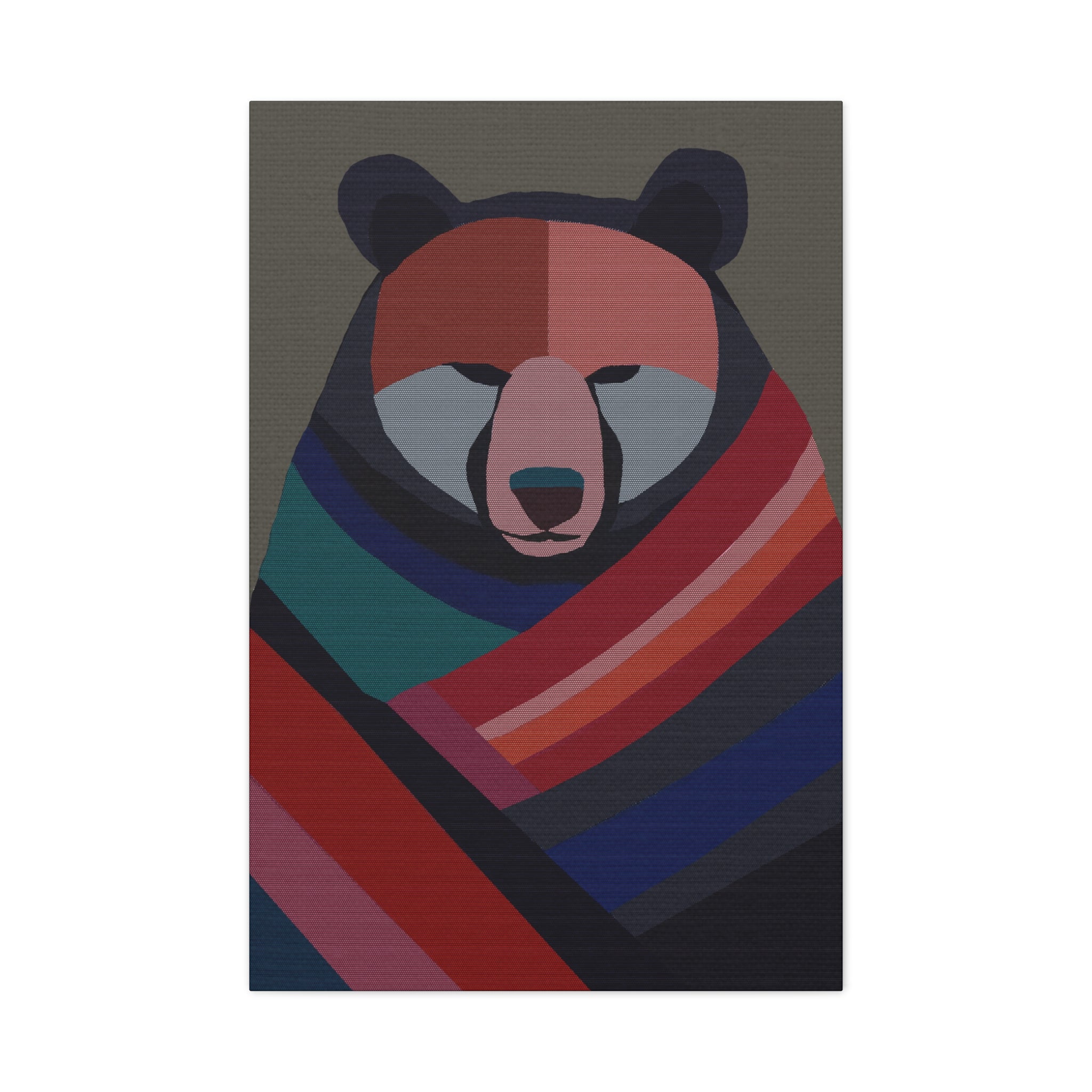 Midwest Mod Bear with Papoose Blanket Winter Print- Matte Canvas, Stretched, 1.25", holiday decor, winter, cozy, bears, blankets