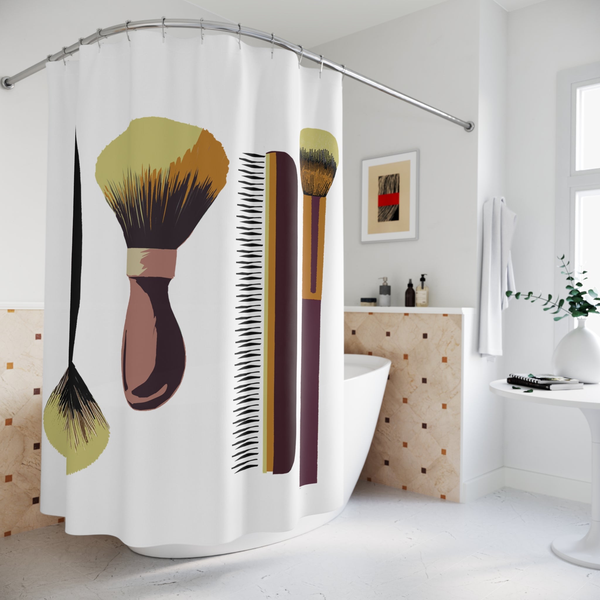 Modern Graphic Make Up Brush Brushes Shower Curtain