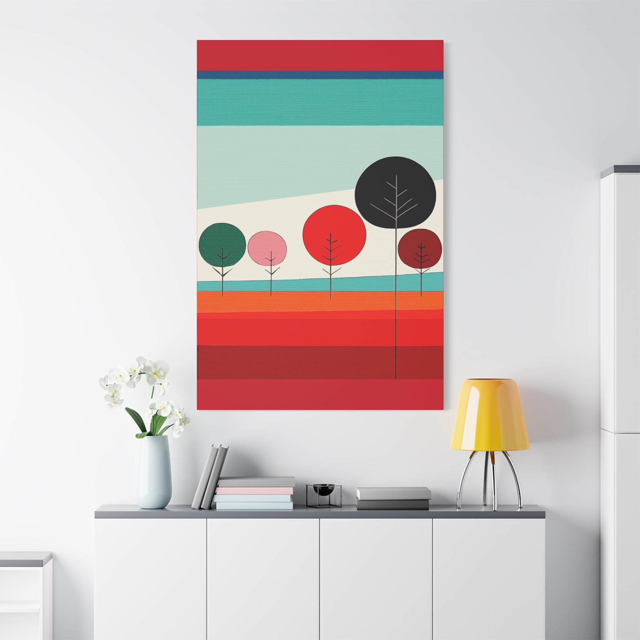 Colorful Striped Landscape with Trees - Matte Canvas, Stretched, 1.25"