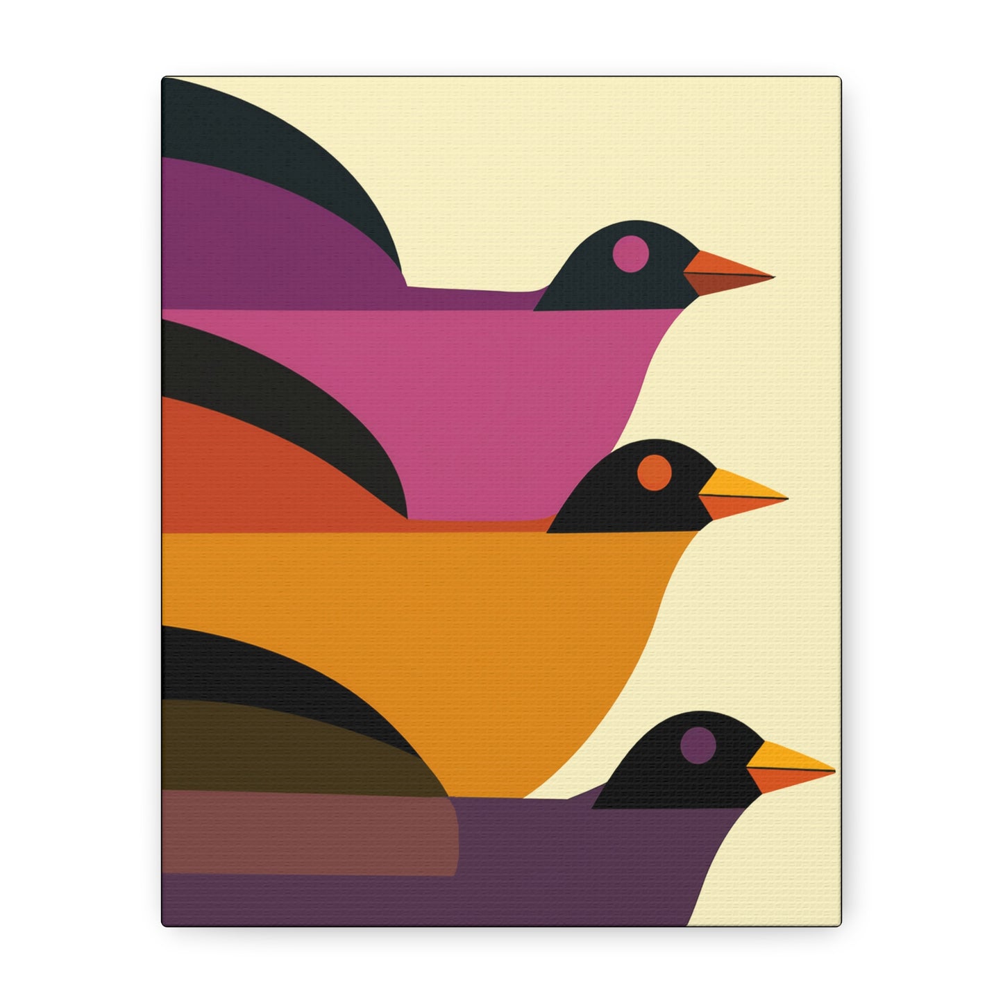 Midwest Modern Retro Bird Trio Pop Art Print - Matte Canvas, Stretched, 1.25"
