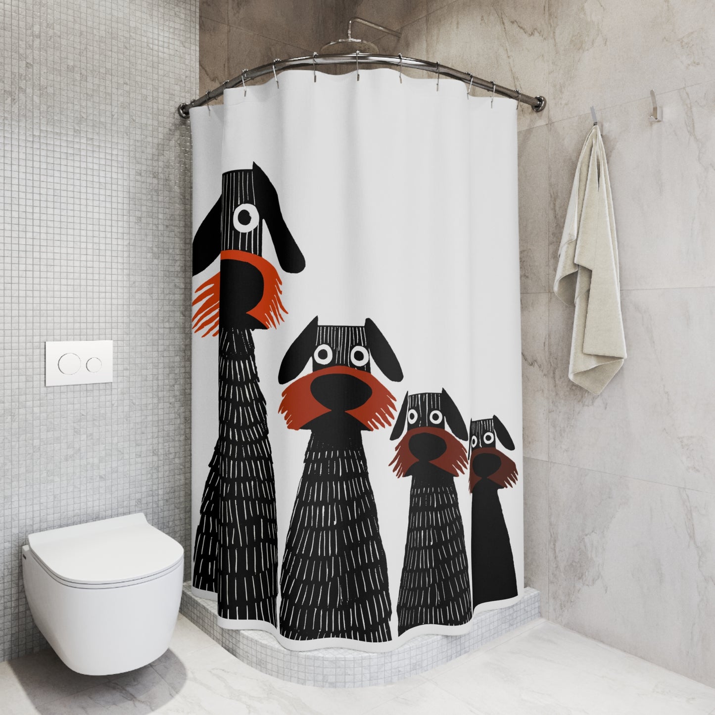 Retro Inspired Wide Eyed Dogs Shower Curtain Orange Gradient