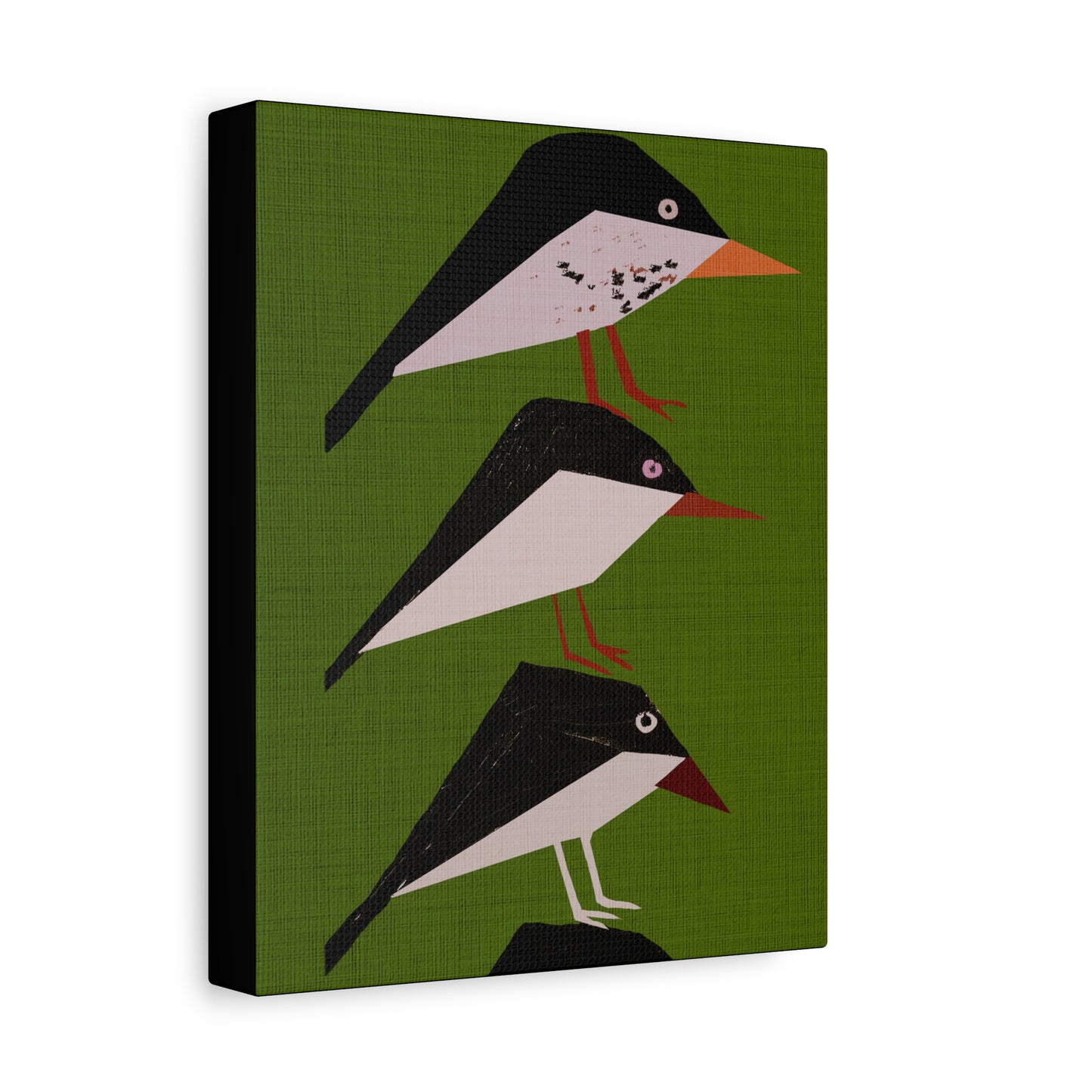 Midwest Modern Retro Stack of Birds In Green Art Print - Matte Canvas, Stretched, 1.25"