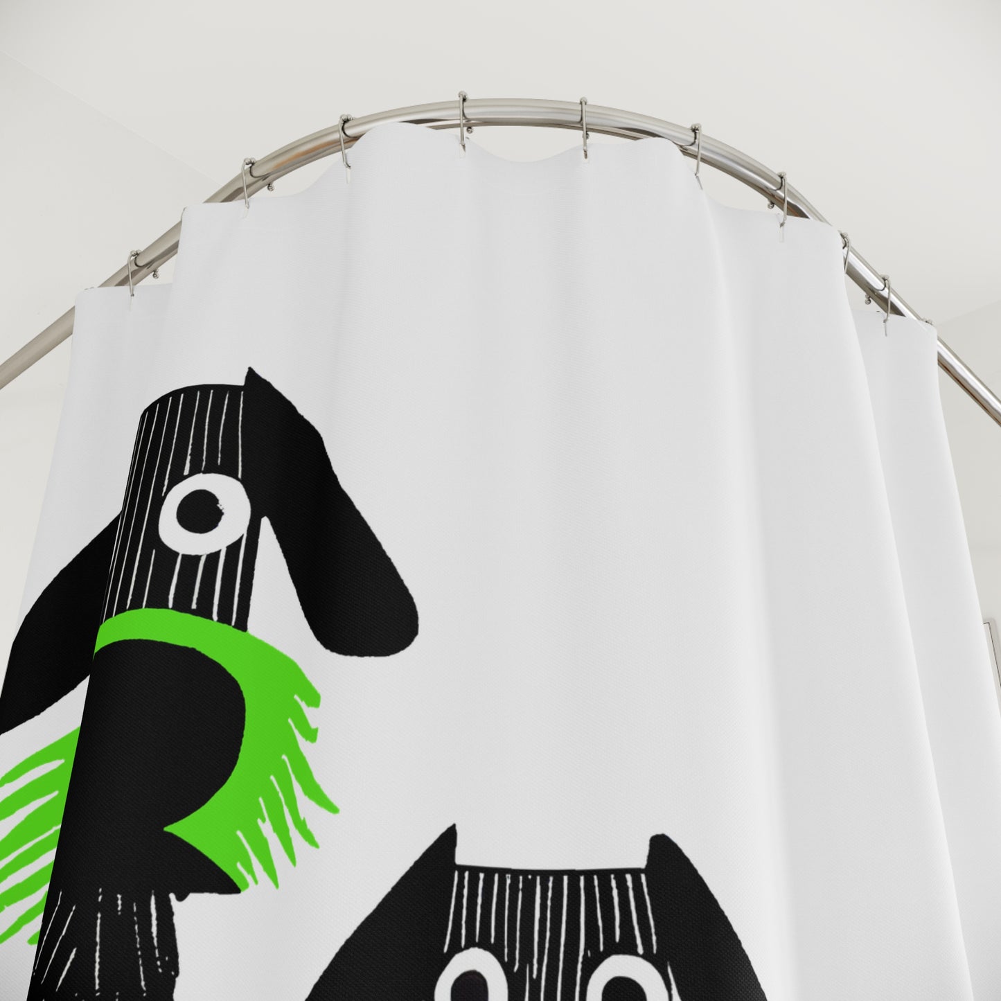 Retro Inspired Wide Eyed Dogs Shower Curtain Green Gradient
