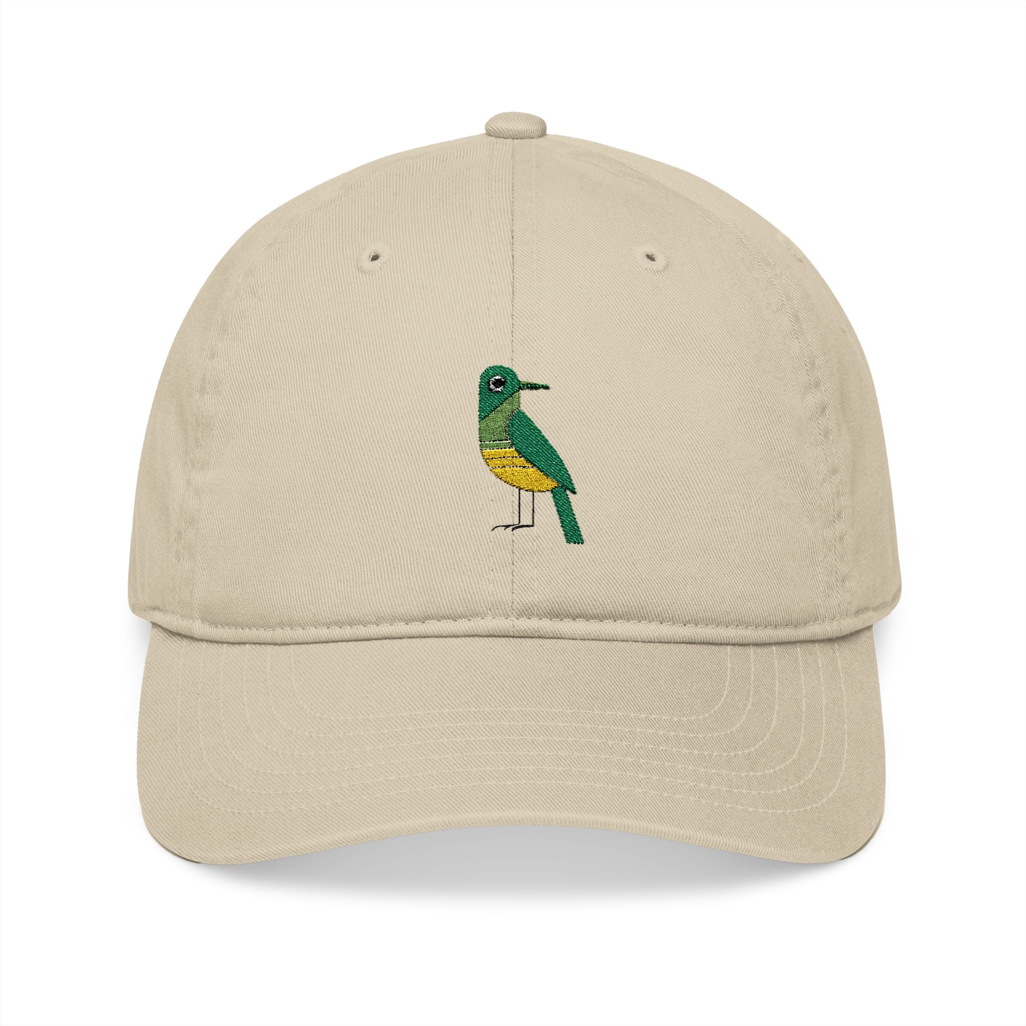 Embroidered Organic Baseball Cap - Stylish Midwest Modern Green Bird Design
