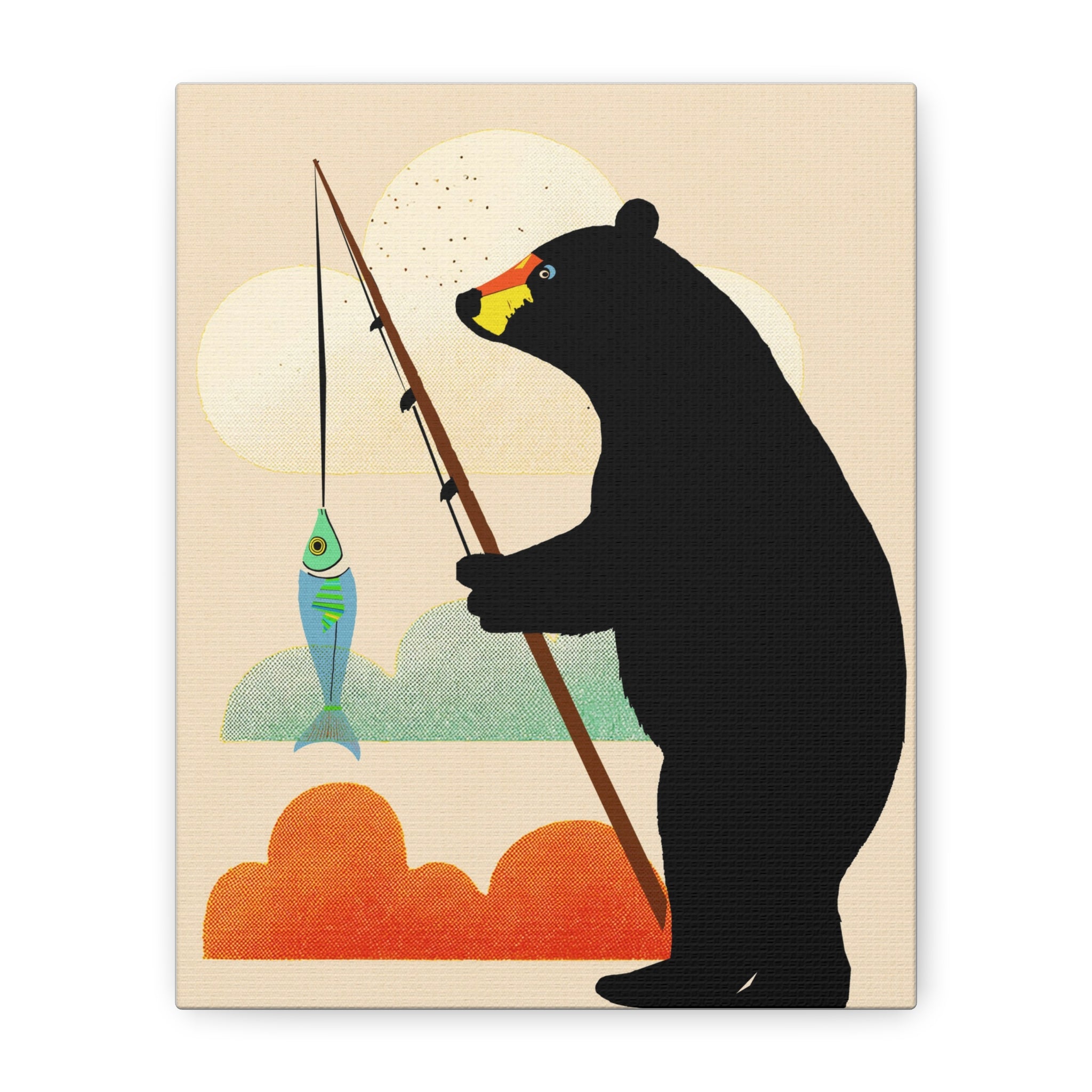 Fishing Bear with Catch Graphic Art Print - Matte Canvas, Stretched, 1.25"
