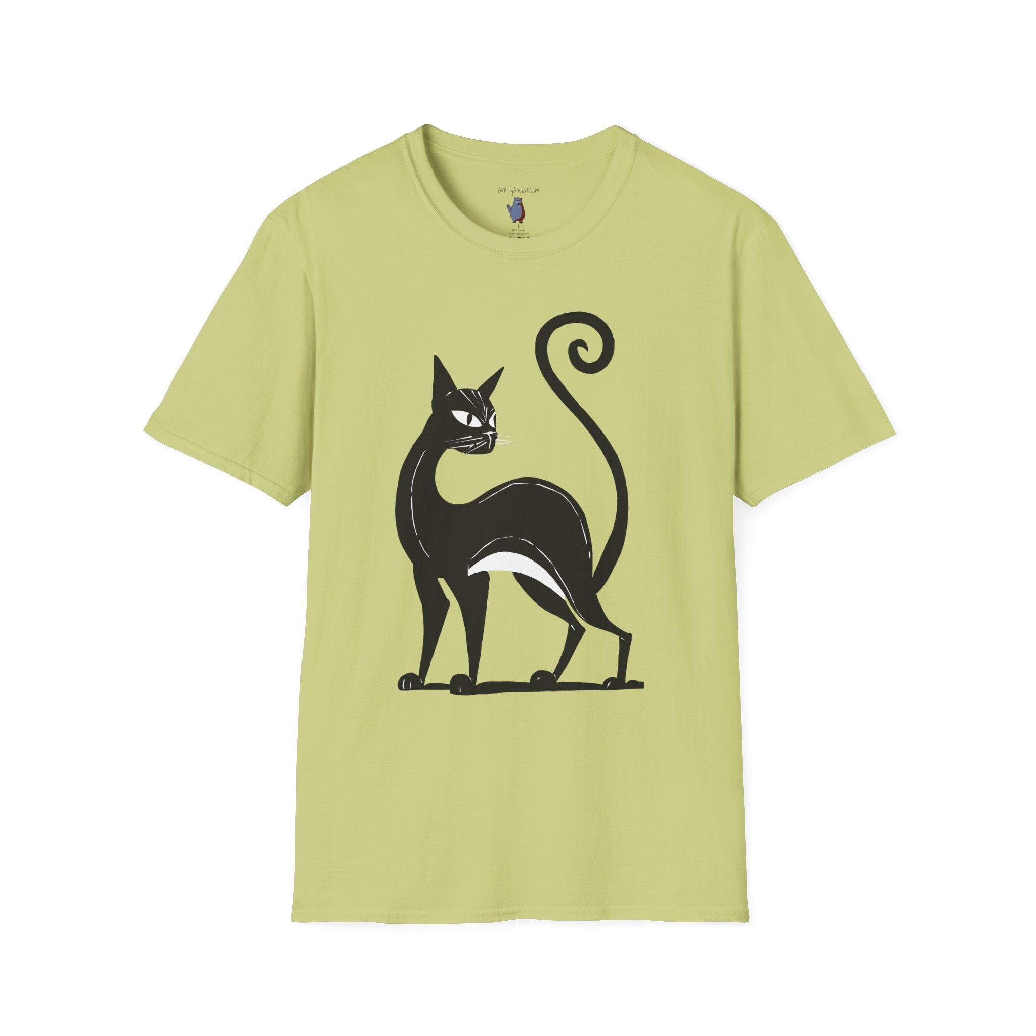 Black Cat with an Attitude Graphic Art Tee - 100% Cotton T-Shirt
