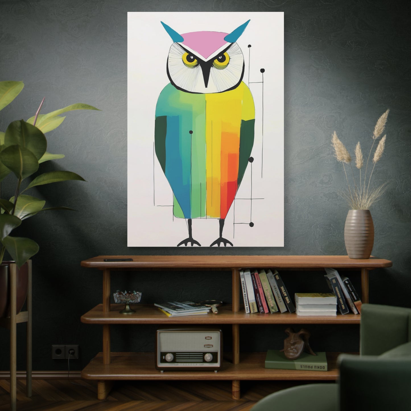 Modern Graphic Art Print Mod Inspired Owl - Matte Canvas, Stretched, 1.25"