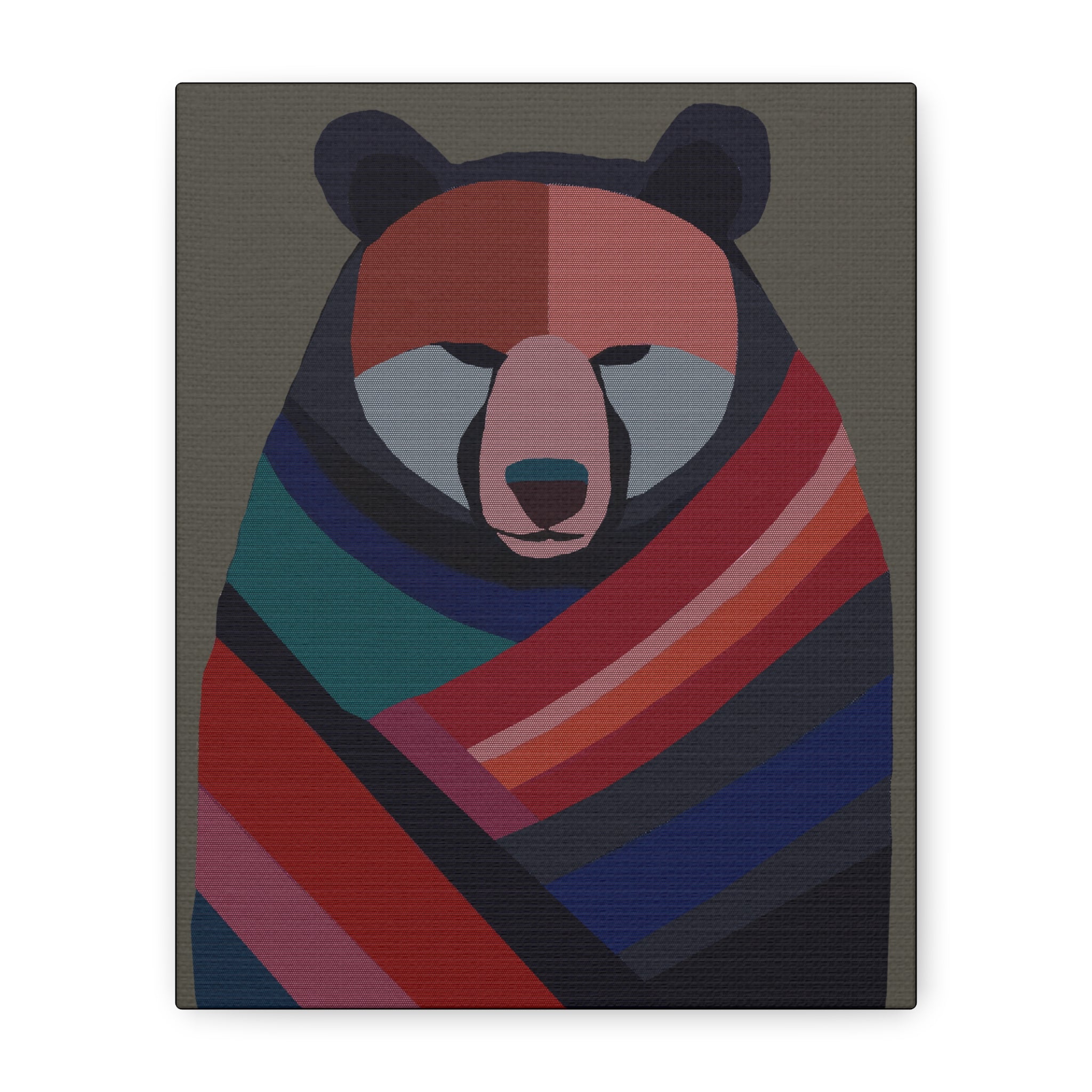 Midwest Mod Bear with Papoose Blanket Winter Print- Matte Canvas, Stretched, 1.25", holiday decor, winter, cozy, bears, blankets