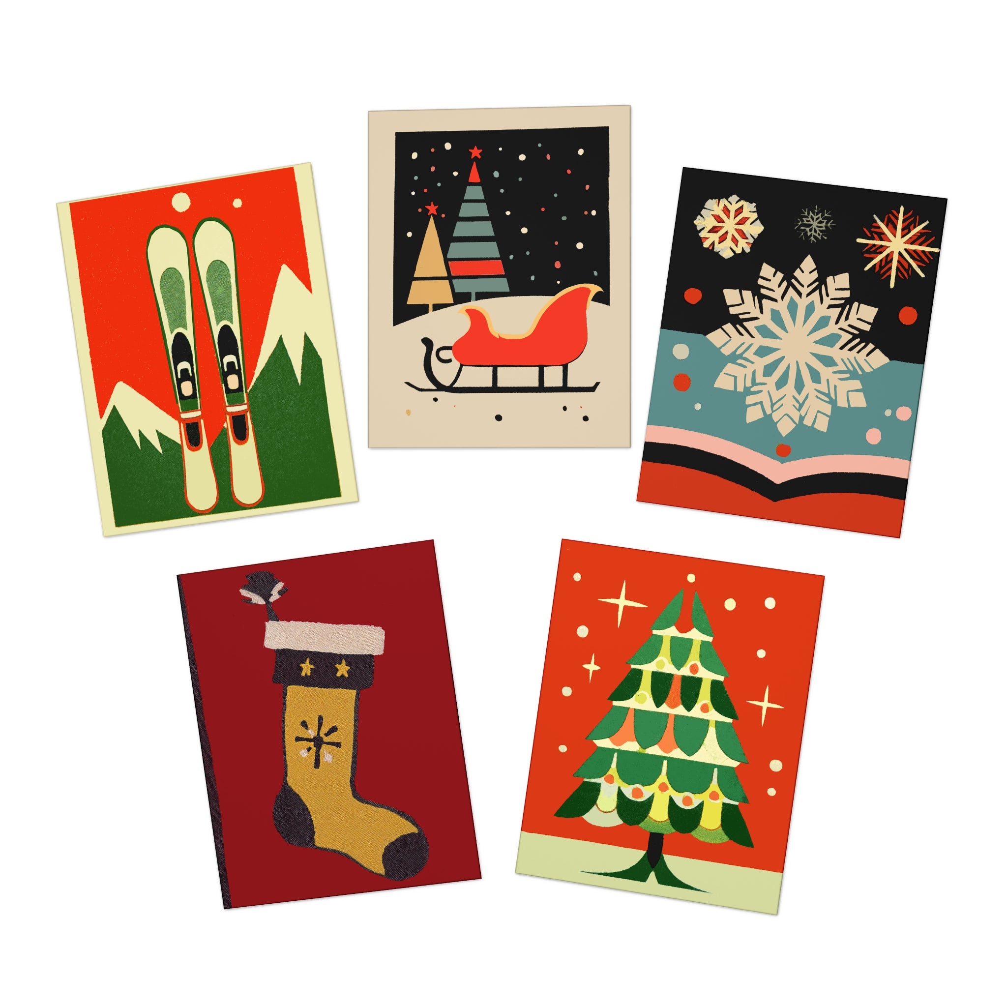 Festive Multi-Design Retro Holiday Greeting Card (5-Pack) - Christmas & Holiday Collection