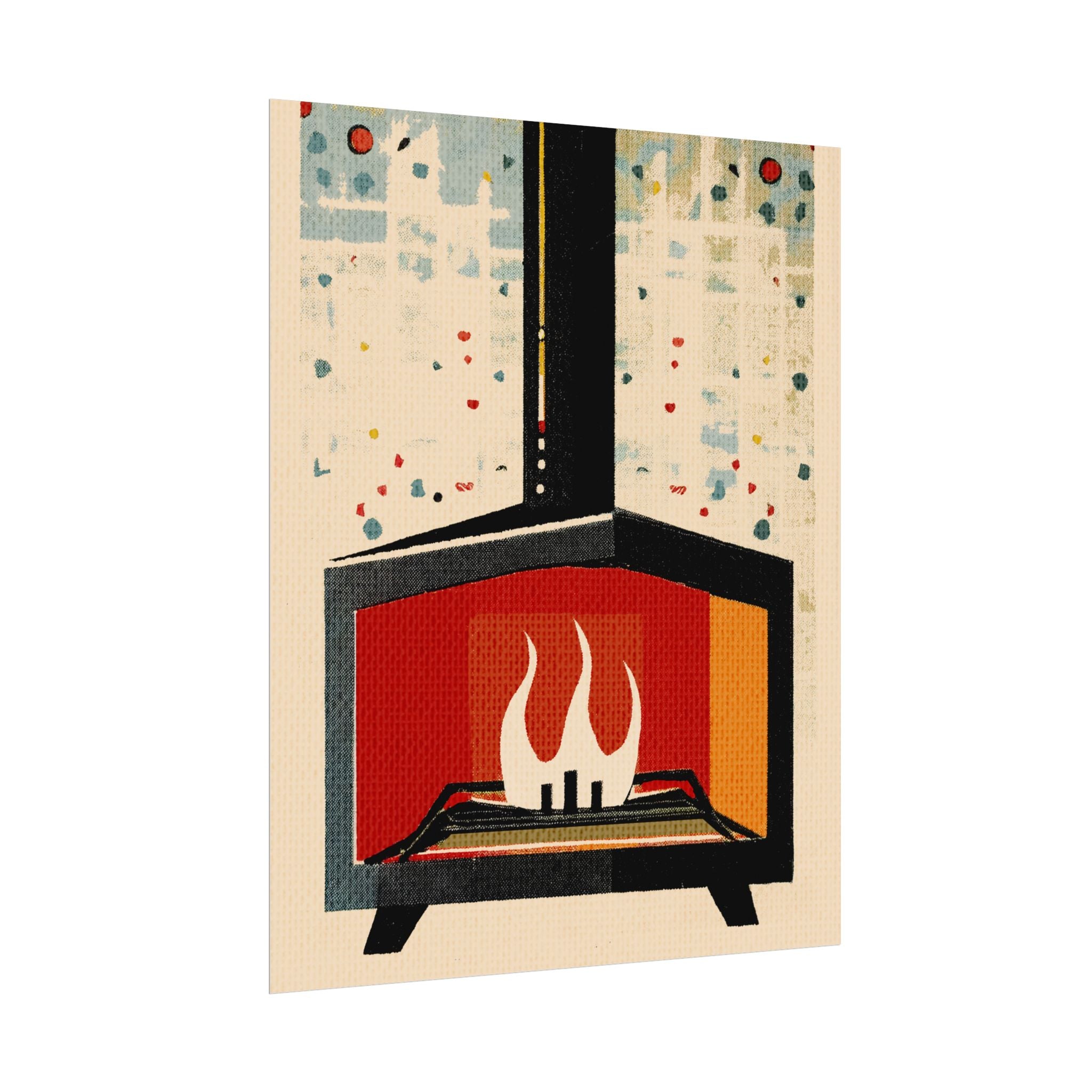 Mid Century Modern Fireplace Art Print Rolled Poster | Wall Art, Midwest Mod