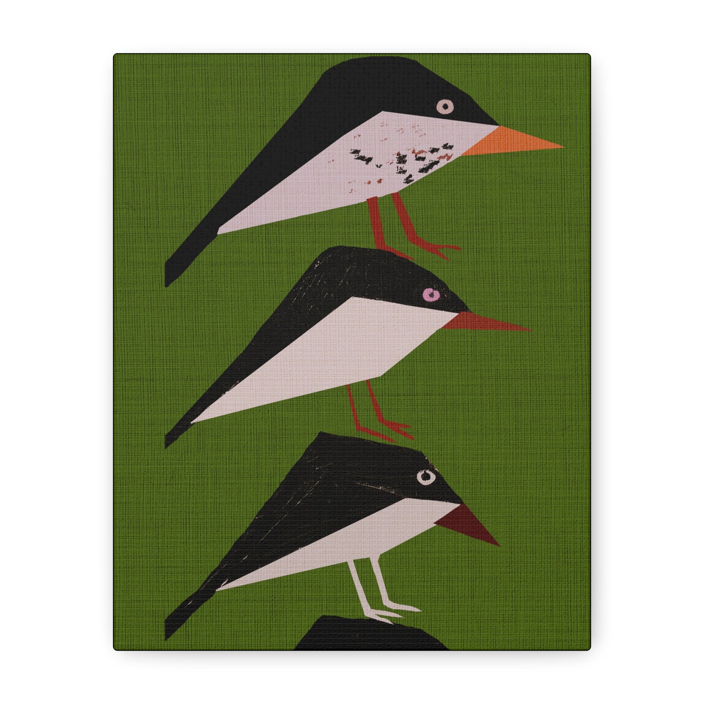 Midwest Modern Retro Stack of Birds In Green Art Print - Matte Canvas, Stretched, 1.25"