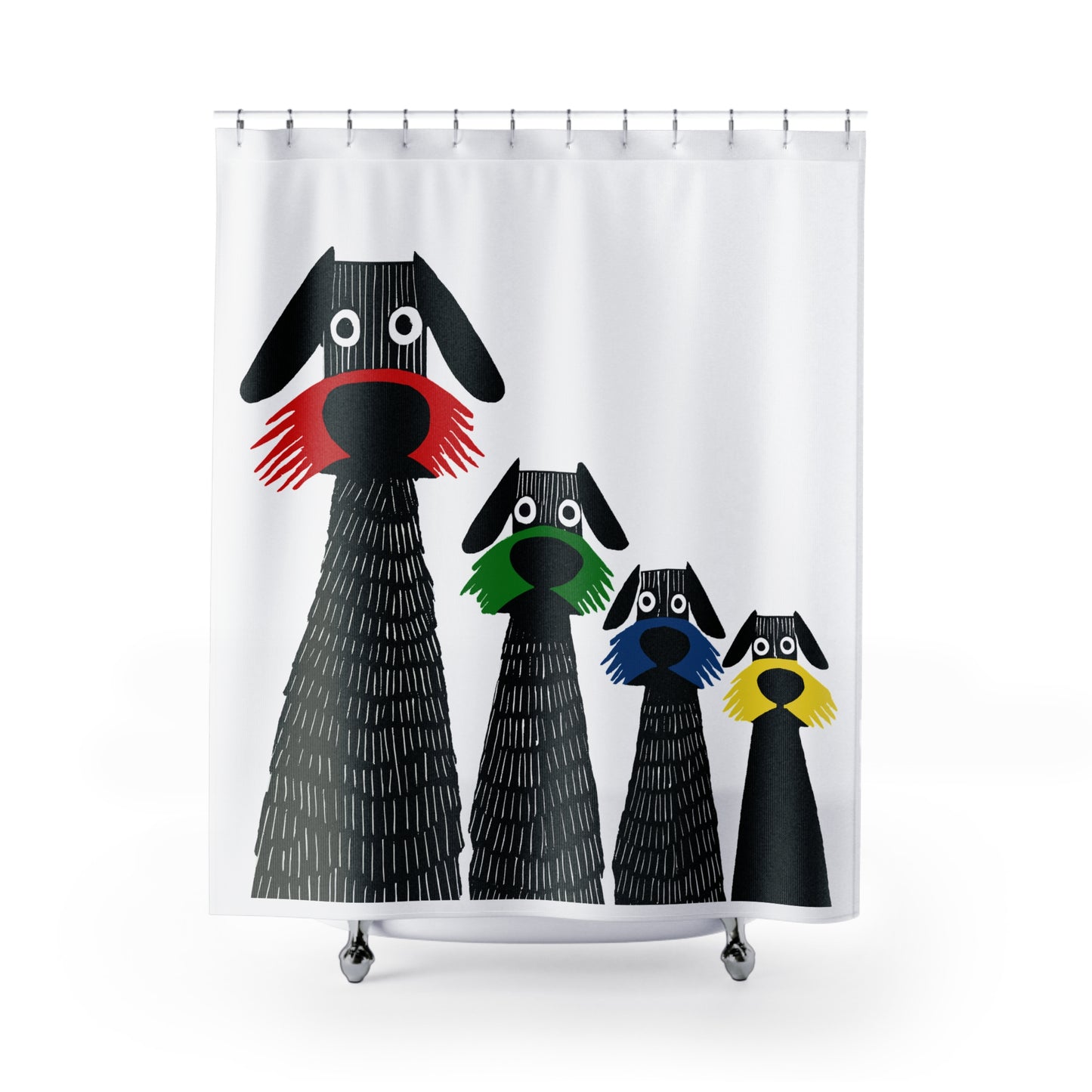 Retro Inspired Wide Eyed Dogs Shower Curtain Primary Colors