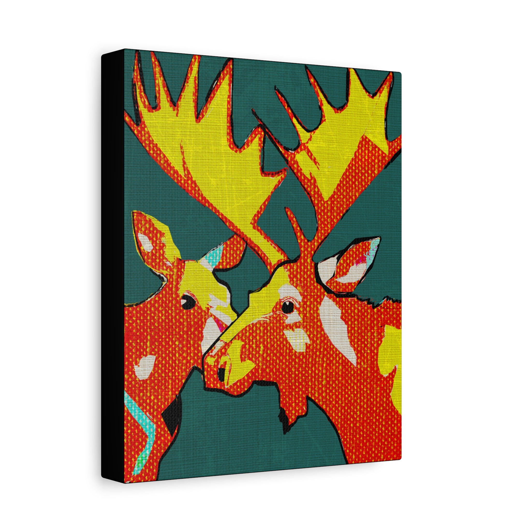 Midwest Mod Moose Pair Pop Art Winter Print- Matte Canvas, Stretched, 1.25", holiday decor, winter, moose