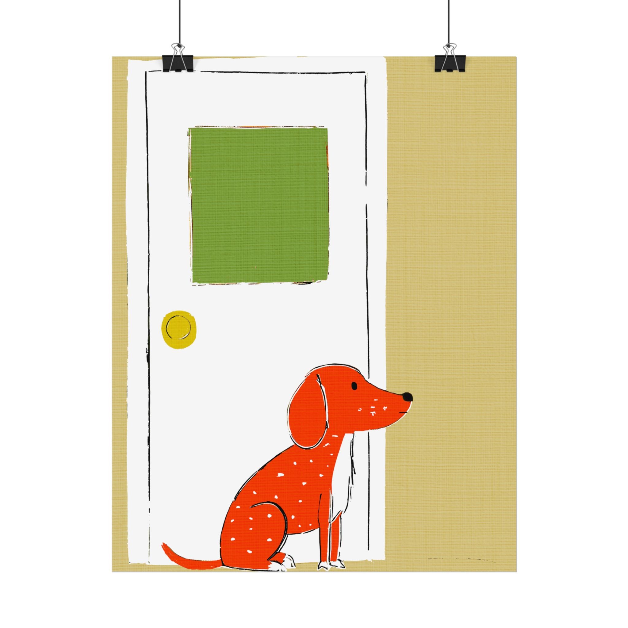 Midwest Mod Dog at Door Nursery Kids Art Print Rolled Poster | Wall Art, Midwest Mod, Dog, Dog at Door, Welcome Home