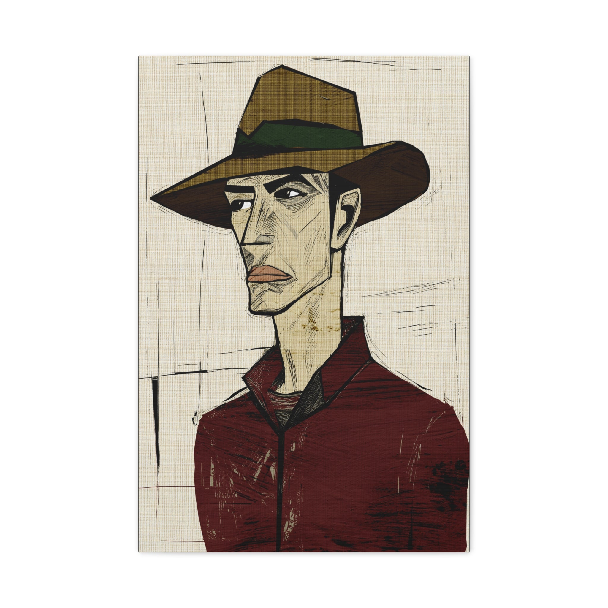 Abstract Cowboy Portrait Collaborative Modern Art Print Number Two - Matte Canvas, Stretched, 1.25"