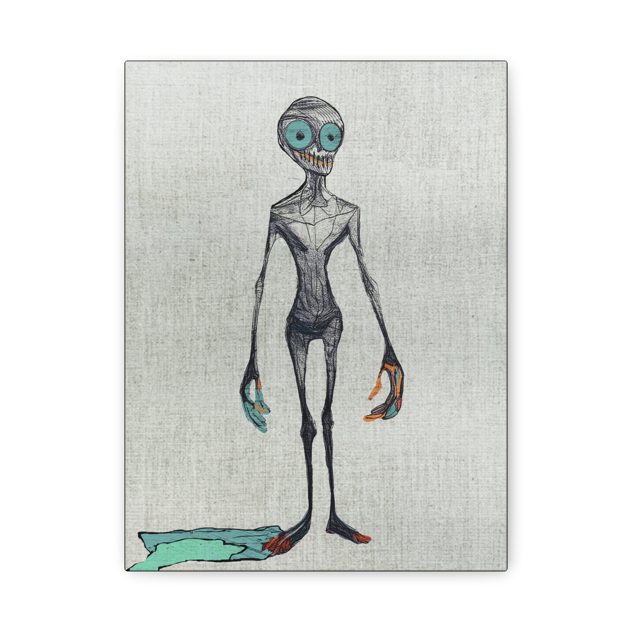 Halloween Seasonal Midwest Mod Alien Zombie Ghoul Goblin Art Print  - Matte Canvas, Stretched, 1.25"