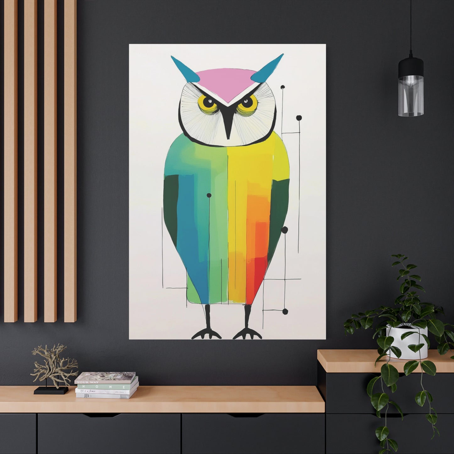 Modern Graphic Art Print Mod Inspired Owl - Matte Canvas, Stretched, 1.25"