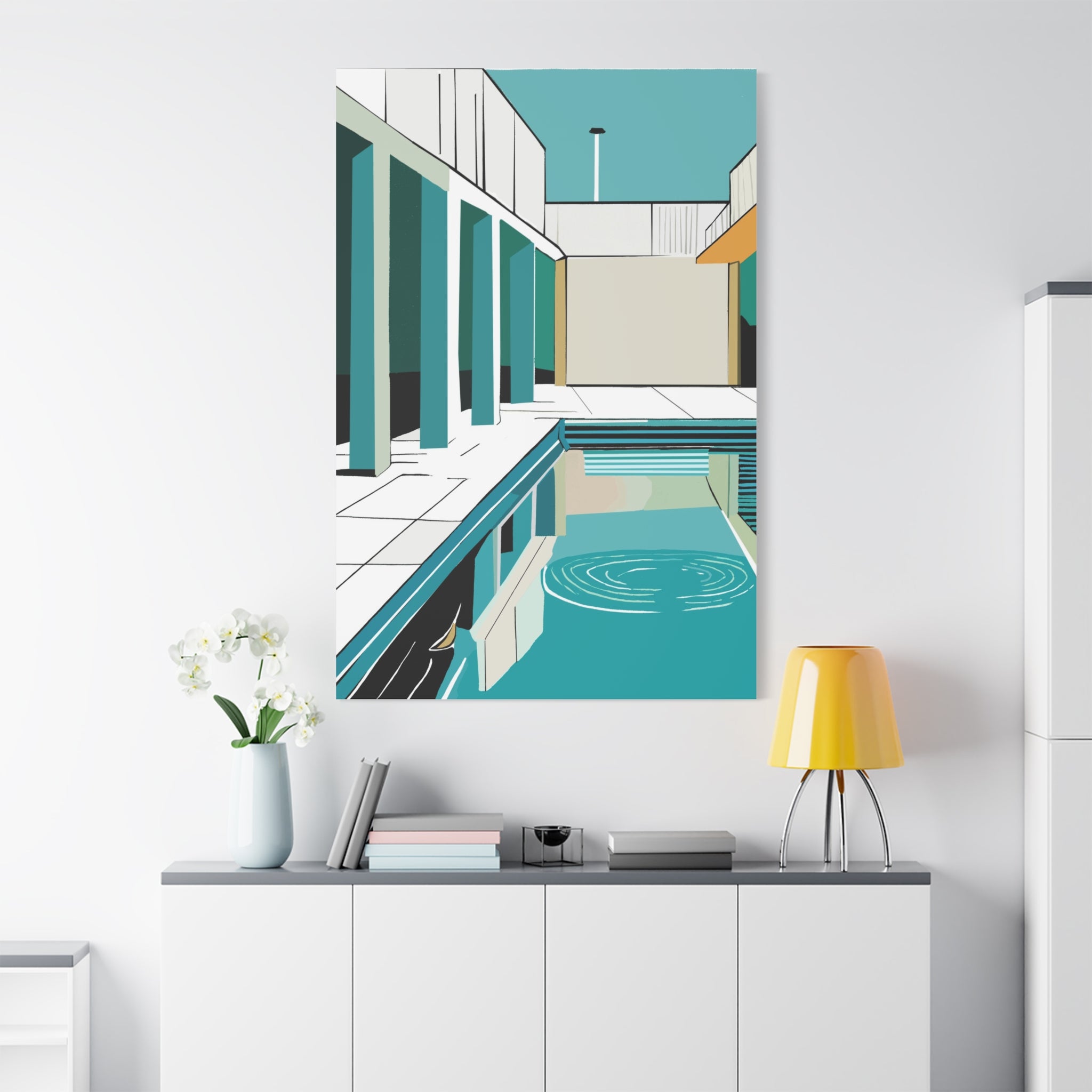 Mid Century Modern Inspired Pool Number One - Matte Canvas, Stretched, 1.25"