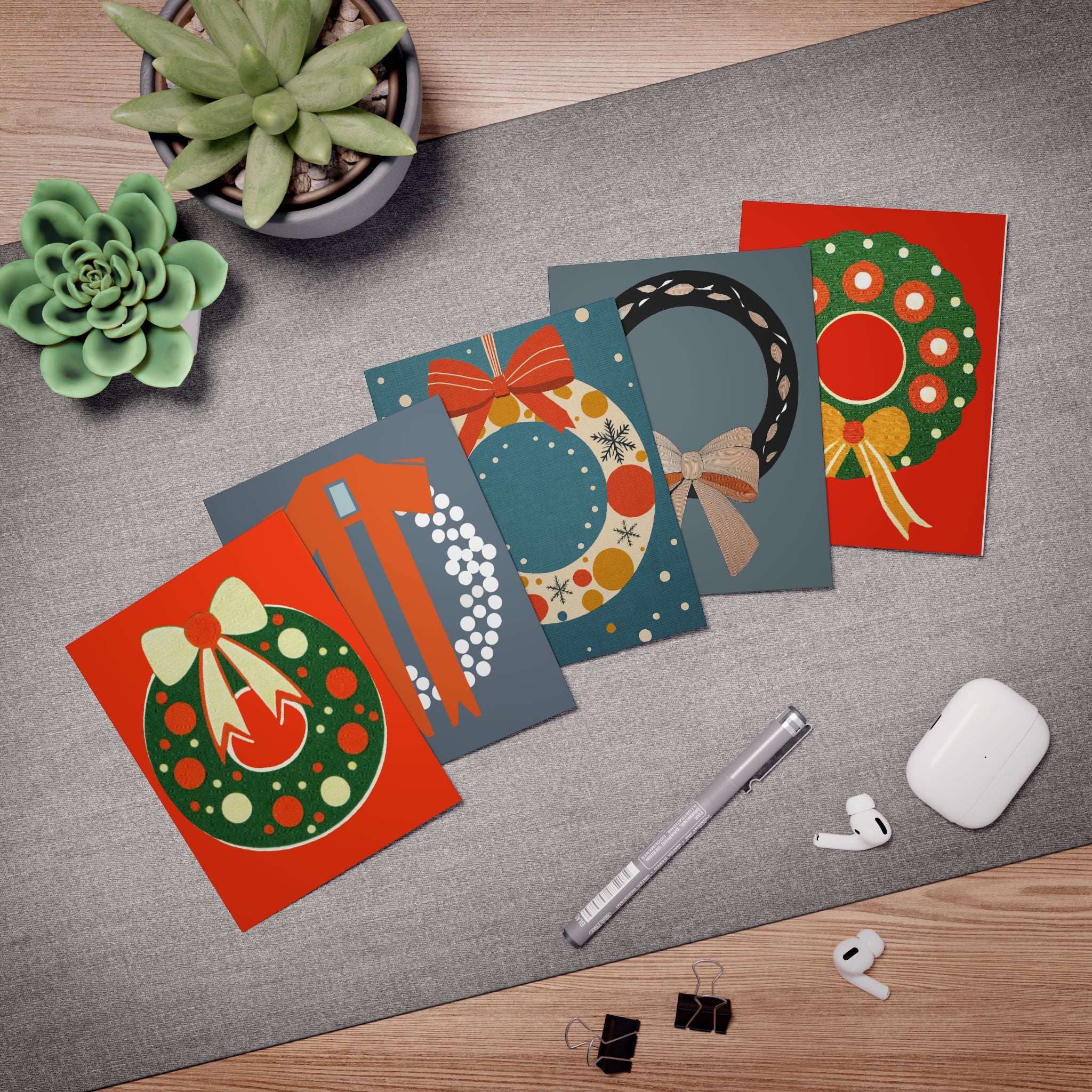 Festive Multi-Design Holiday Wreaths Greeting Card (5-Pack) - Christmas & Holiday Collection