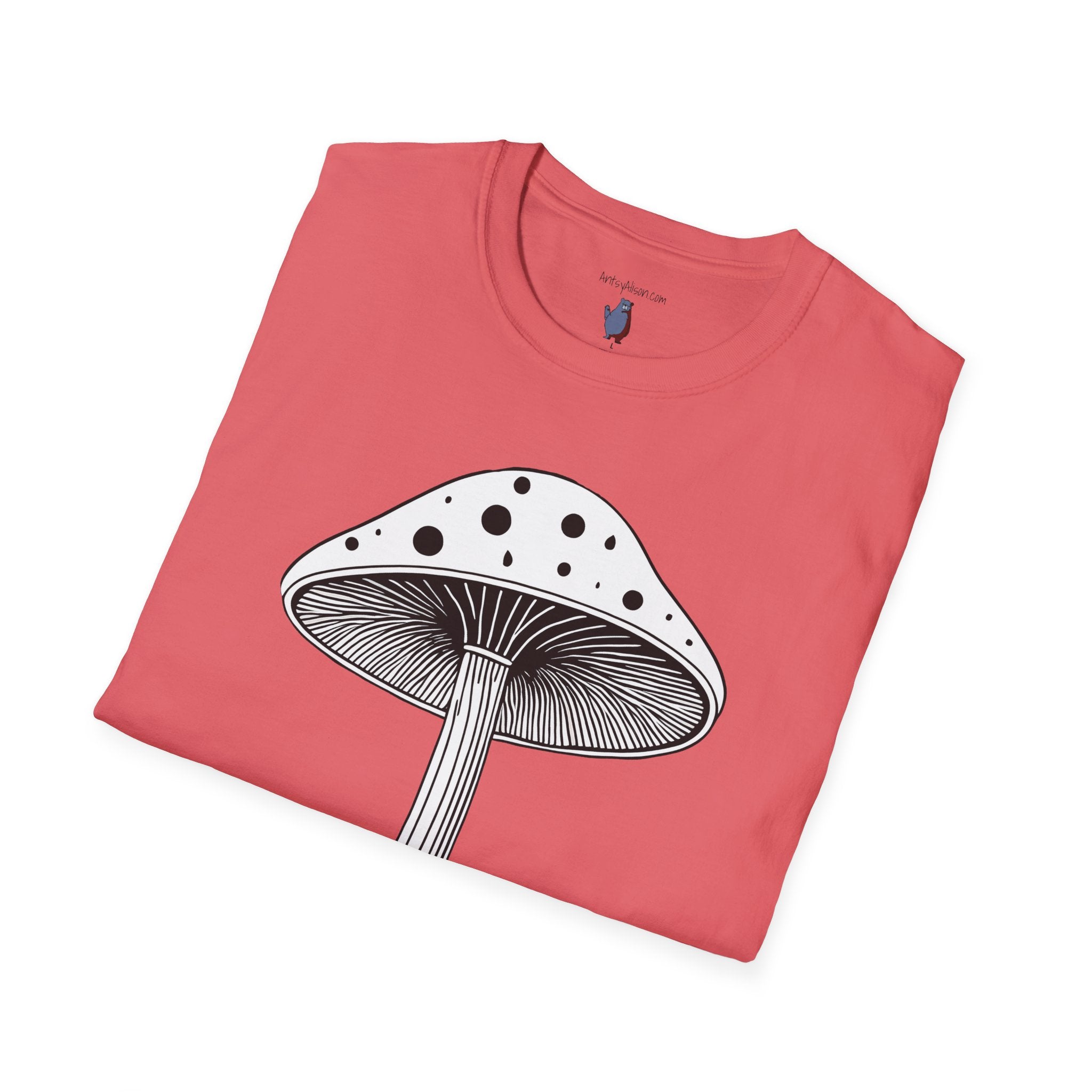 Black and White Mushroom Graphic Art Tee - 100% Cotton T-Shirt