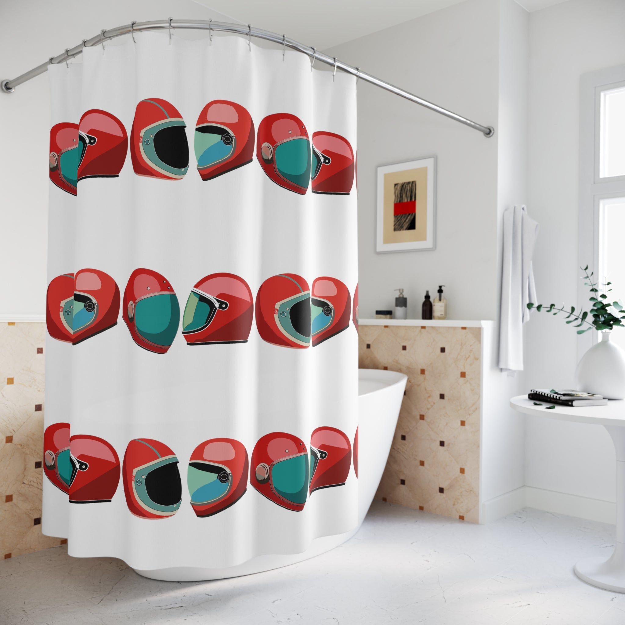 Vintage Retro Helmets Graphic Art Shower Curtain