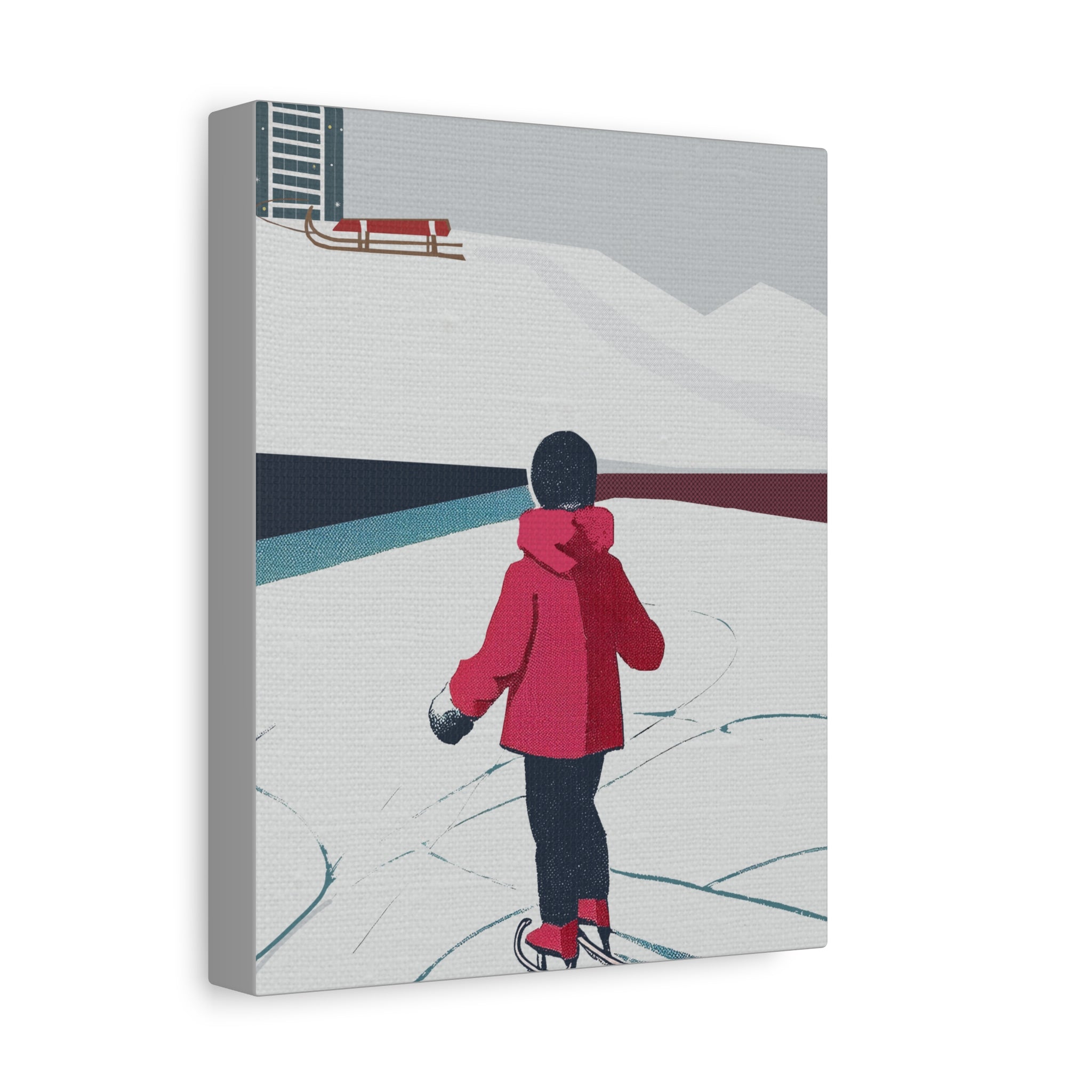 Midwest Mod To Skate or To Sled Winter Art Print - Matte Canvas, Stretched, 1.25"