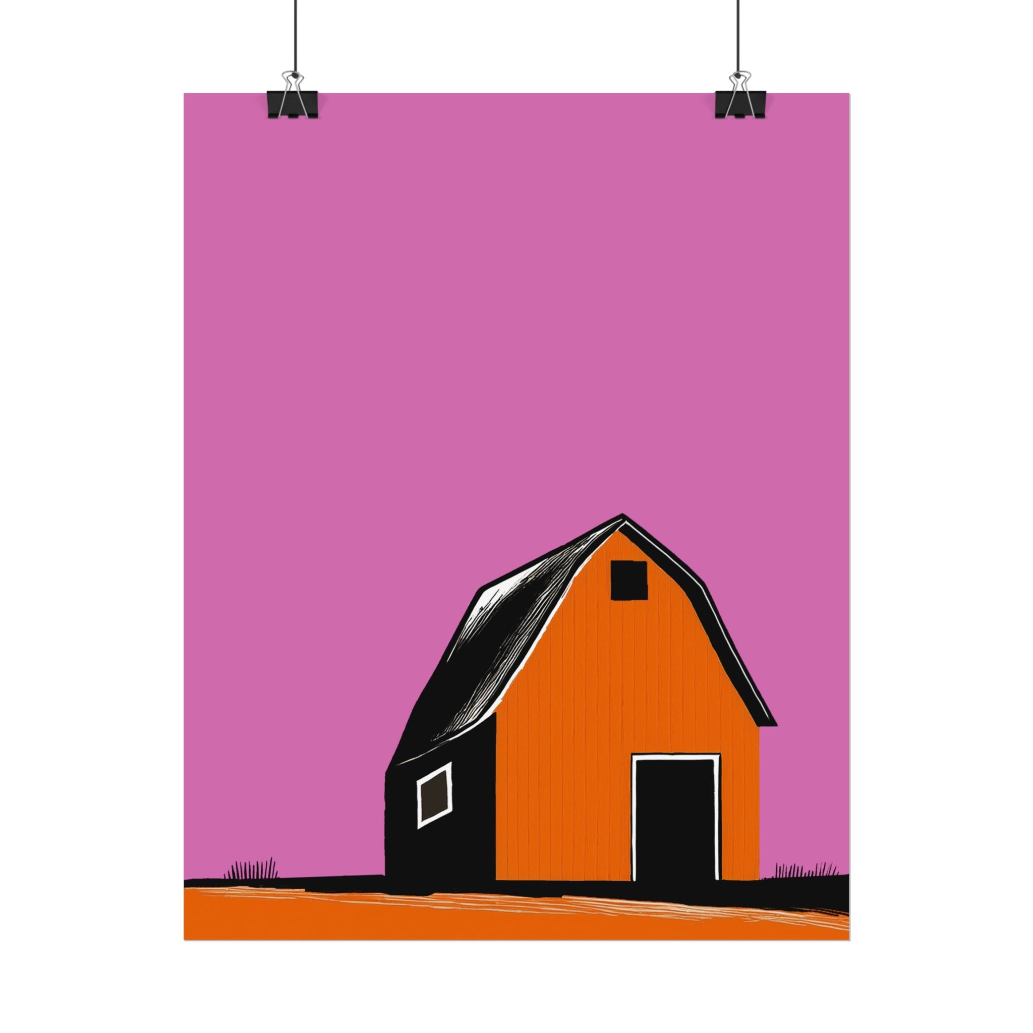 Midwest Modern Prairie Orange Barn Landscape Rolled Poster | Wall Art, Midwest Mod, Prairie, Landscape, Barn