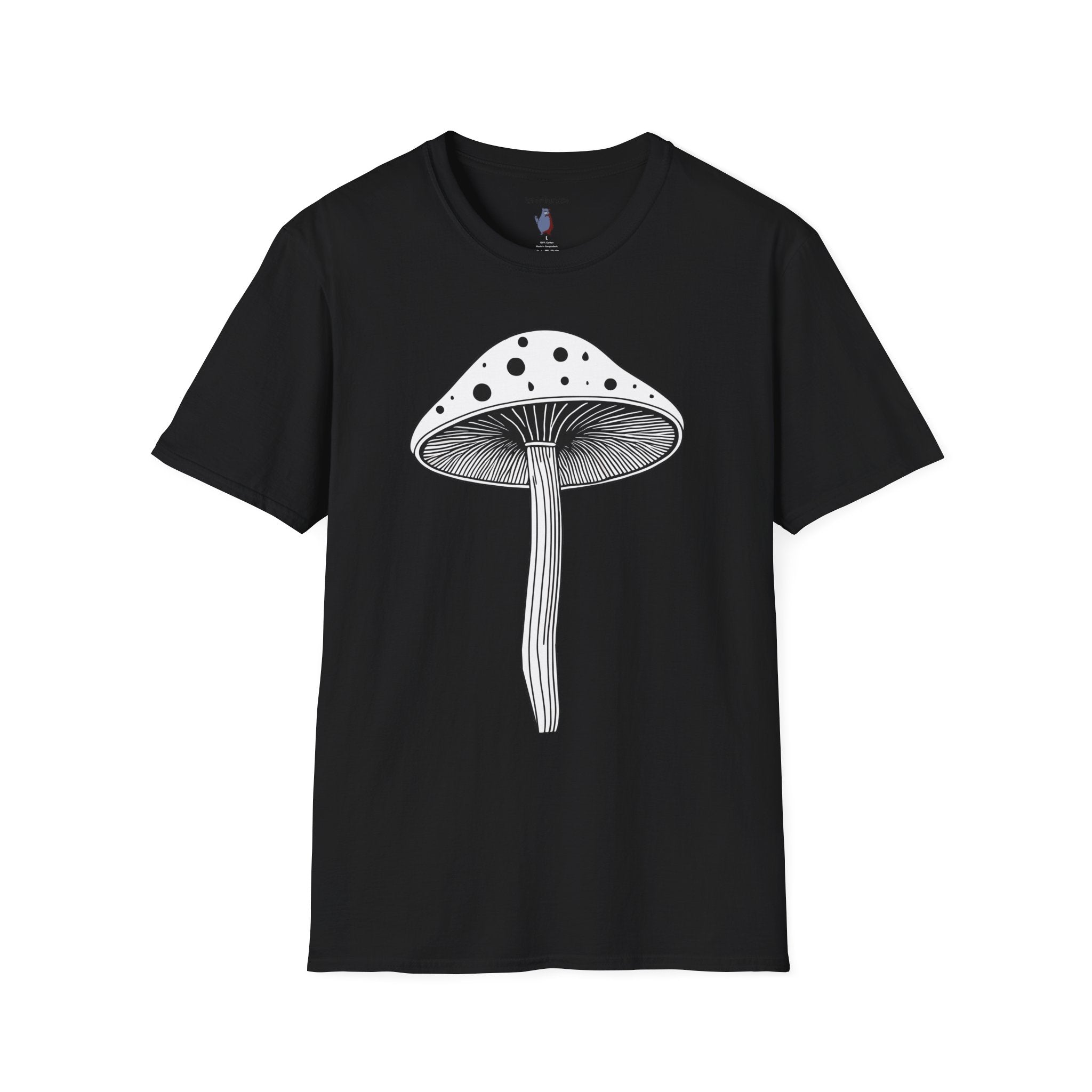 Black and White Mushroom Graphic Art Tee - 100% Cotton T-Shirt
