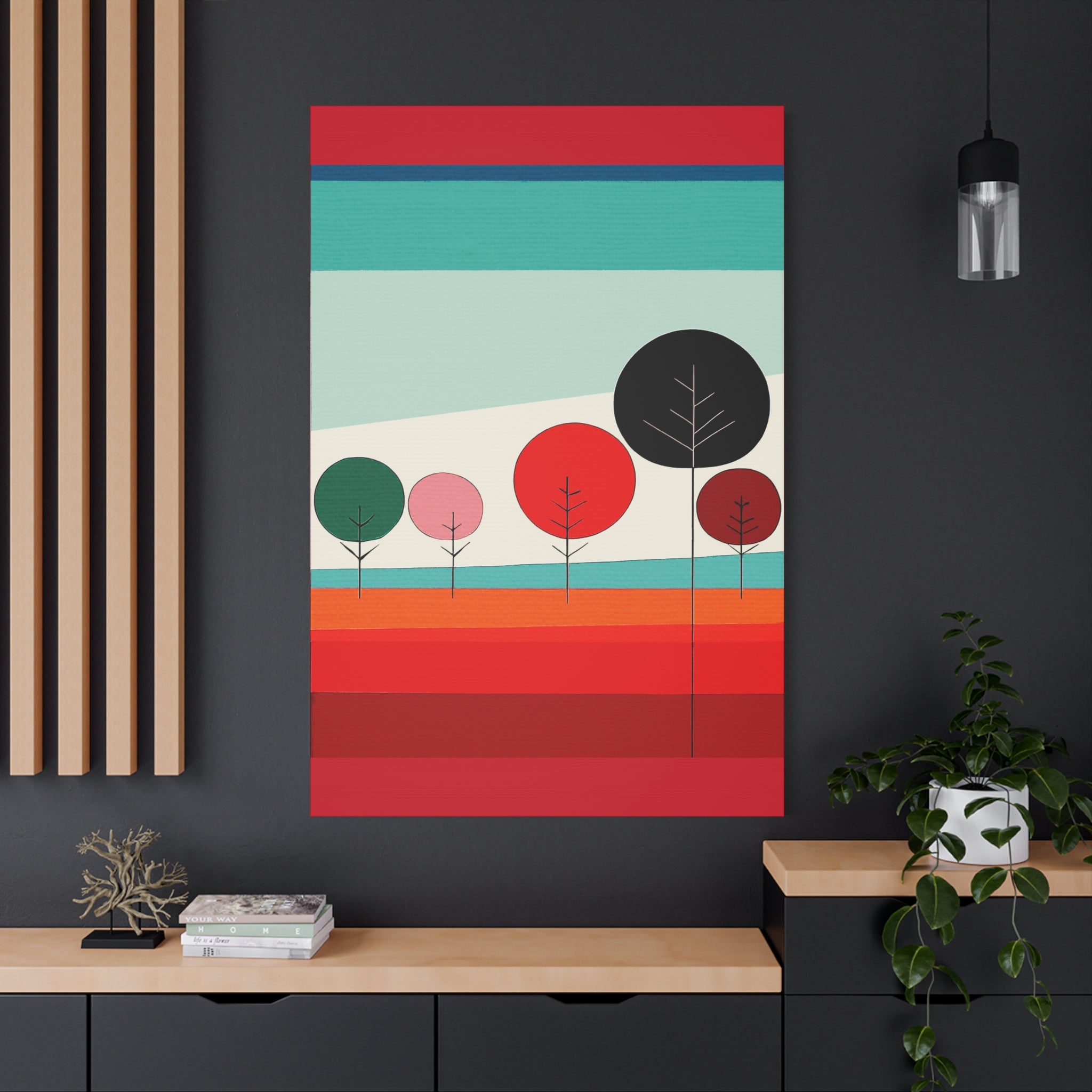 Colorful Striped Landscape with Trees - Matte Canvas, Stretched, 1.25"