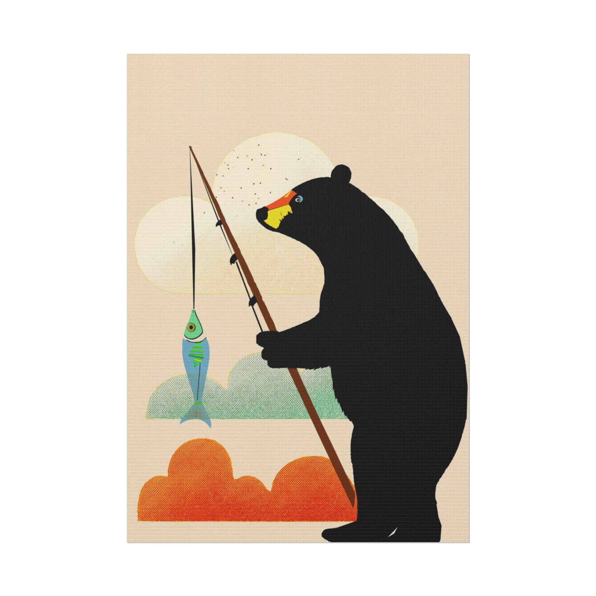 Fishing Bear with Catch Art Print Rolled Poster | Fishing, Bears