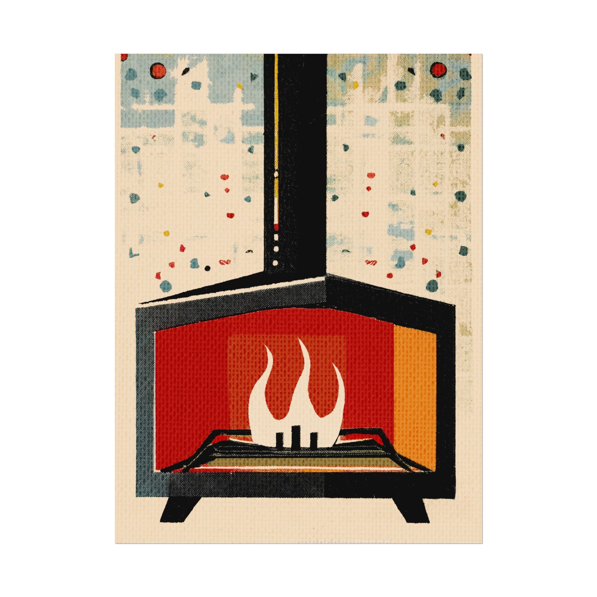 Mid Century Modern Fireplace Art Print Rolled Poster | Wall Art, Midwest Mod