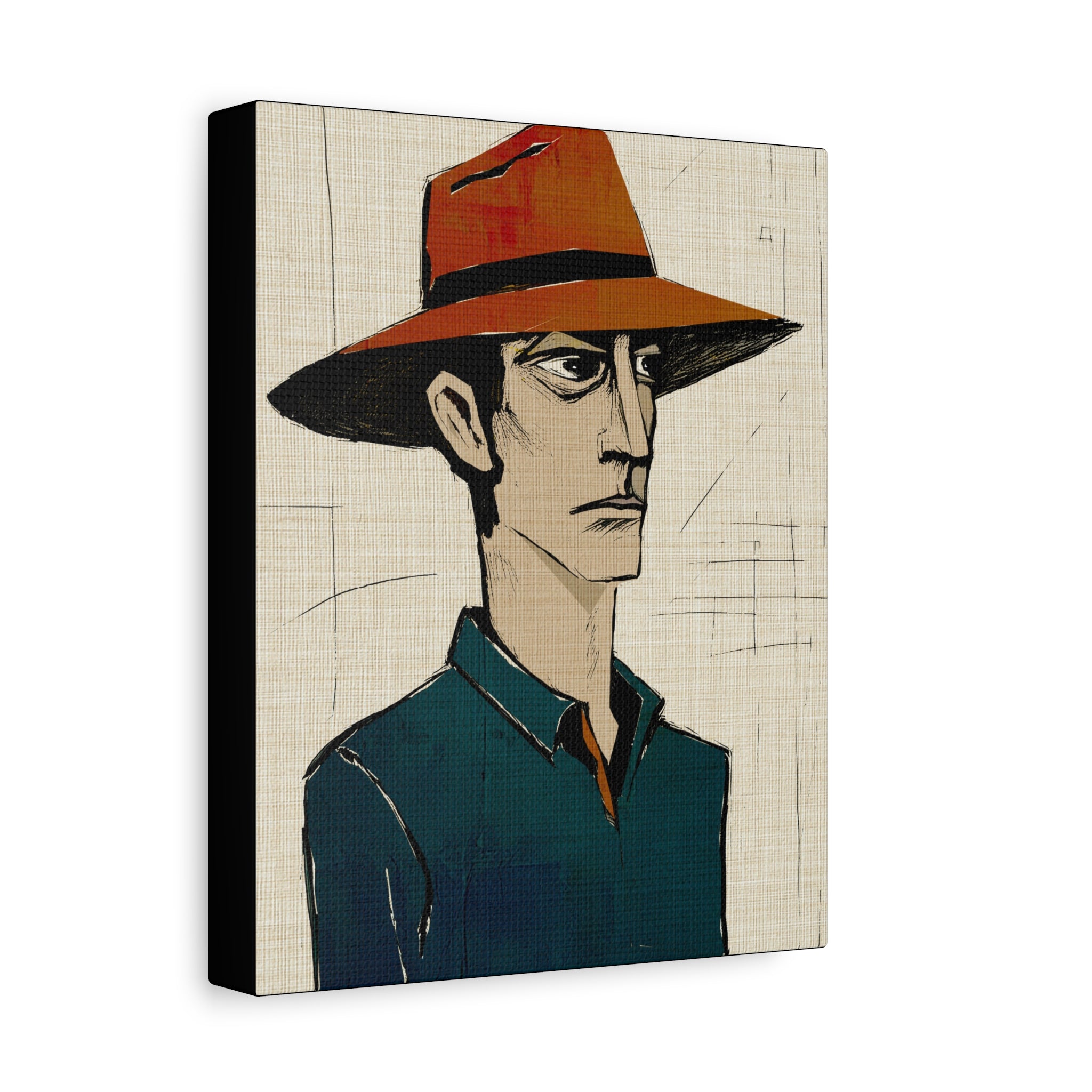 Abstract Cowboy Portrait Collaborative Modern Art Print Number One - Matte Canvas, Stretched, 1.25"
