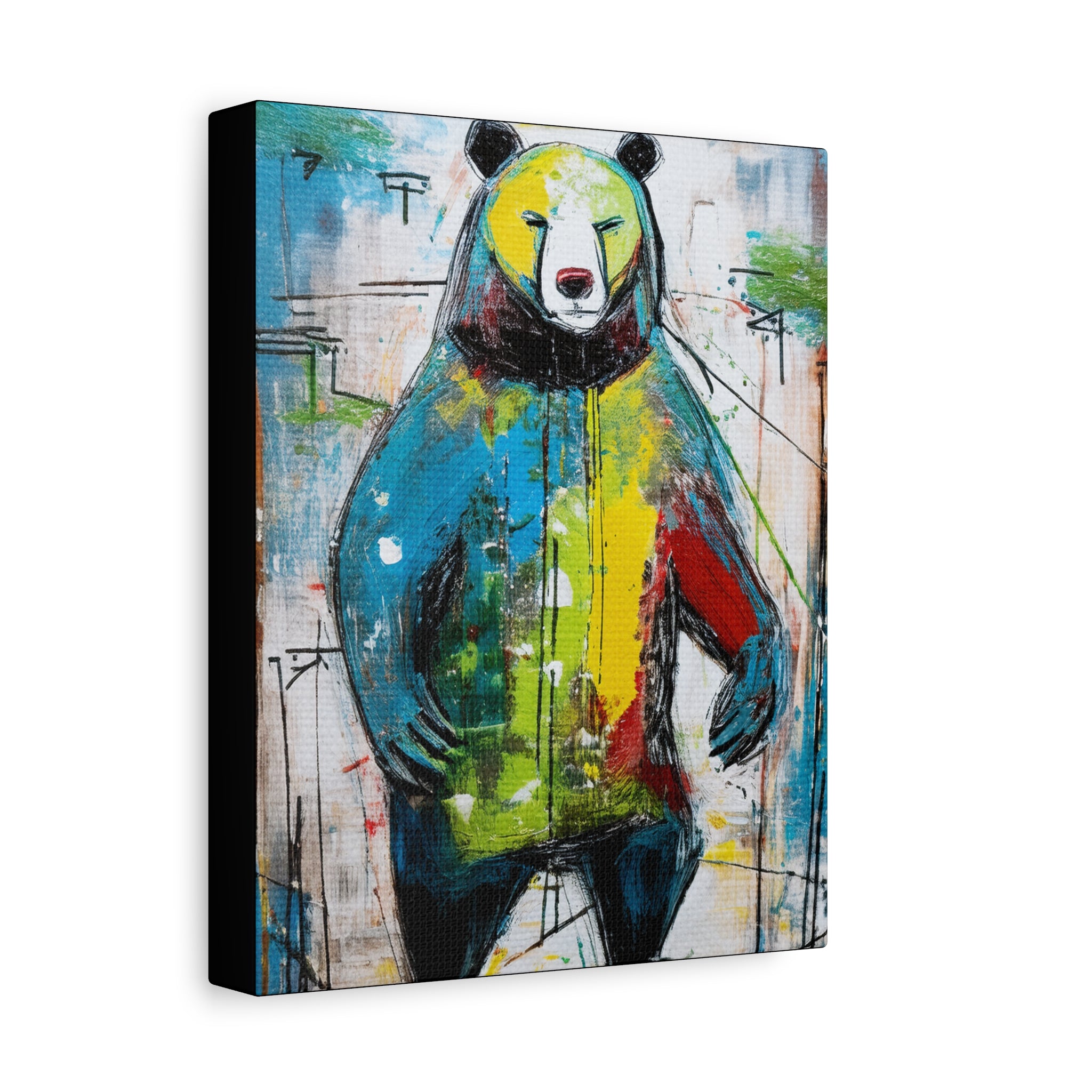 Midwest MCM Inspired Grizzly Bear Collaborative Abstract Modern Art Print - Matte Canvas, Stretched, 1.25"
