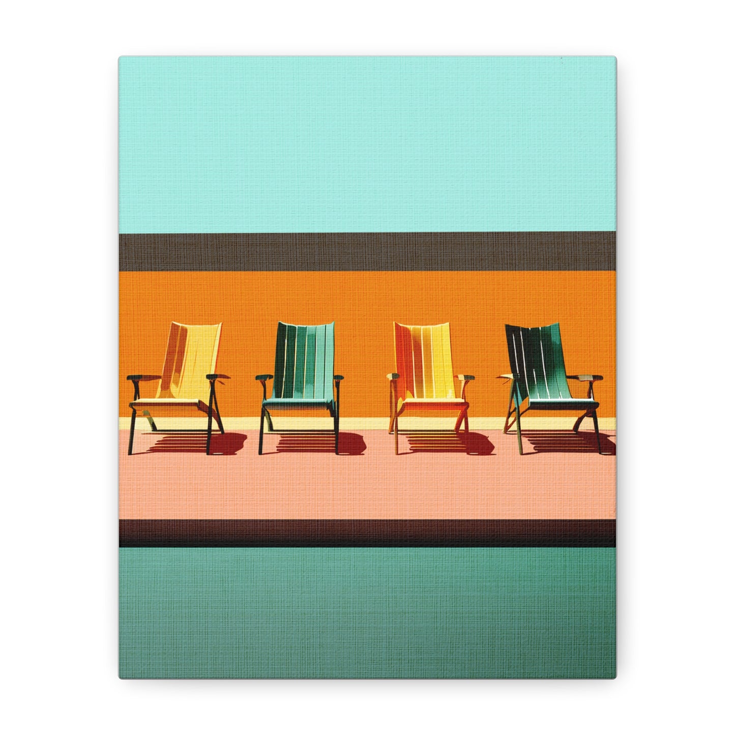Midwest Modern Summer Vacation Pool Beach Chairs Art Print - Matte Canvas, Stretched, 1.25"
