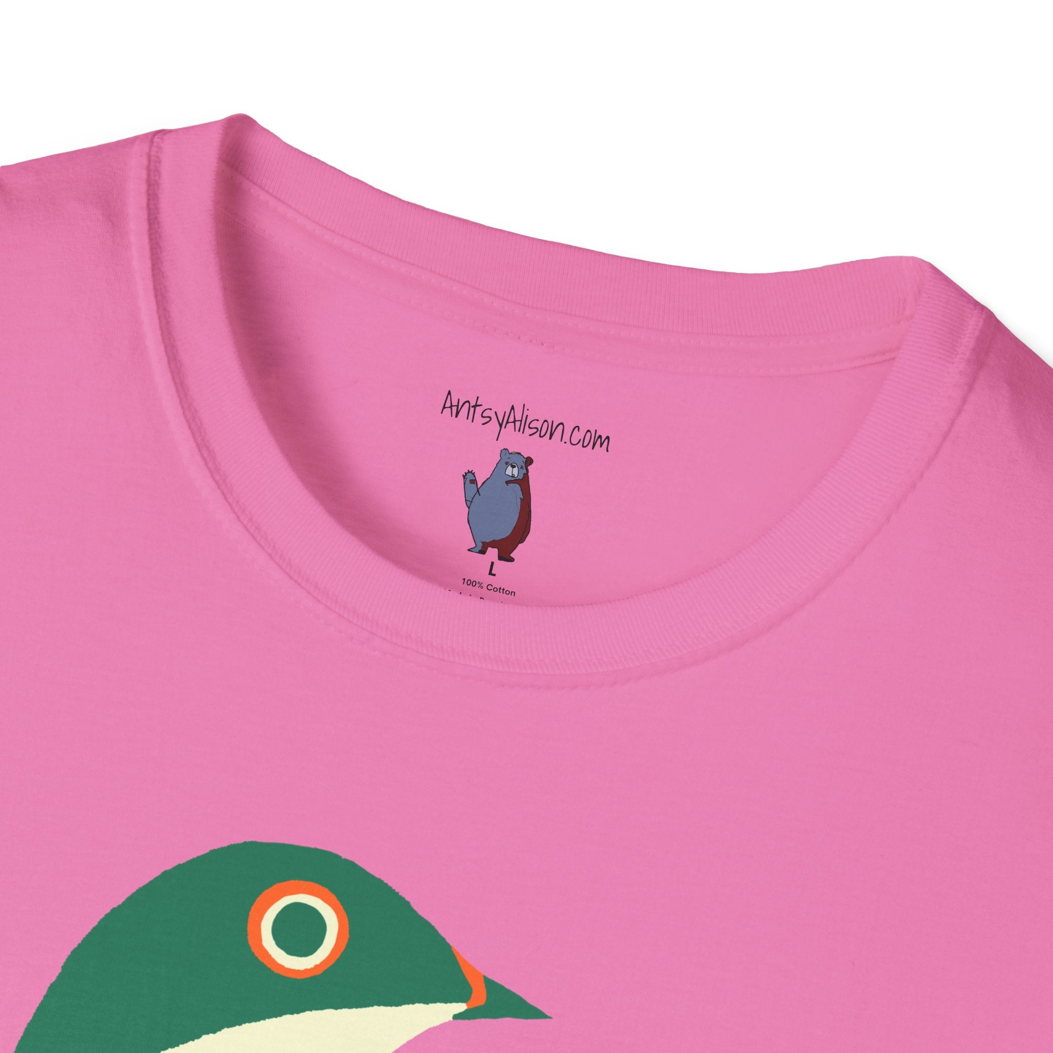 Green and Orange Moon Bird Graphic Art Tee - 100% Cotton T-Shirt