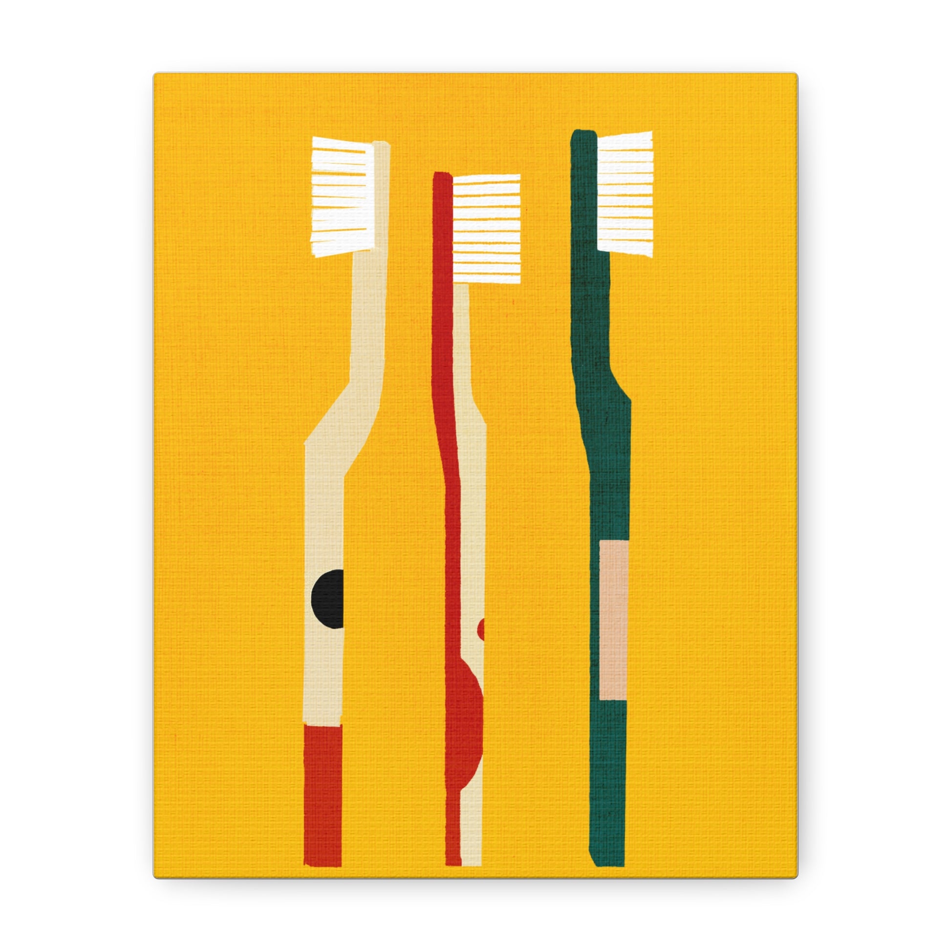 Midwest Modern Pop Art Toothbrush Trio Number Two Bathroom Art Print - Matte Canvas, Stretched, 1.25"