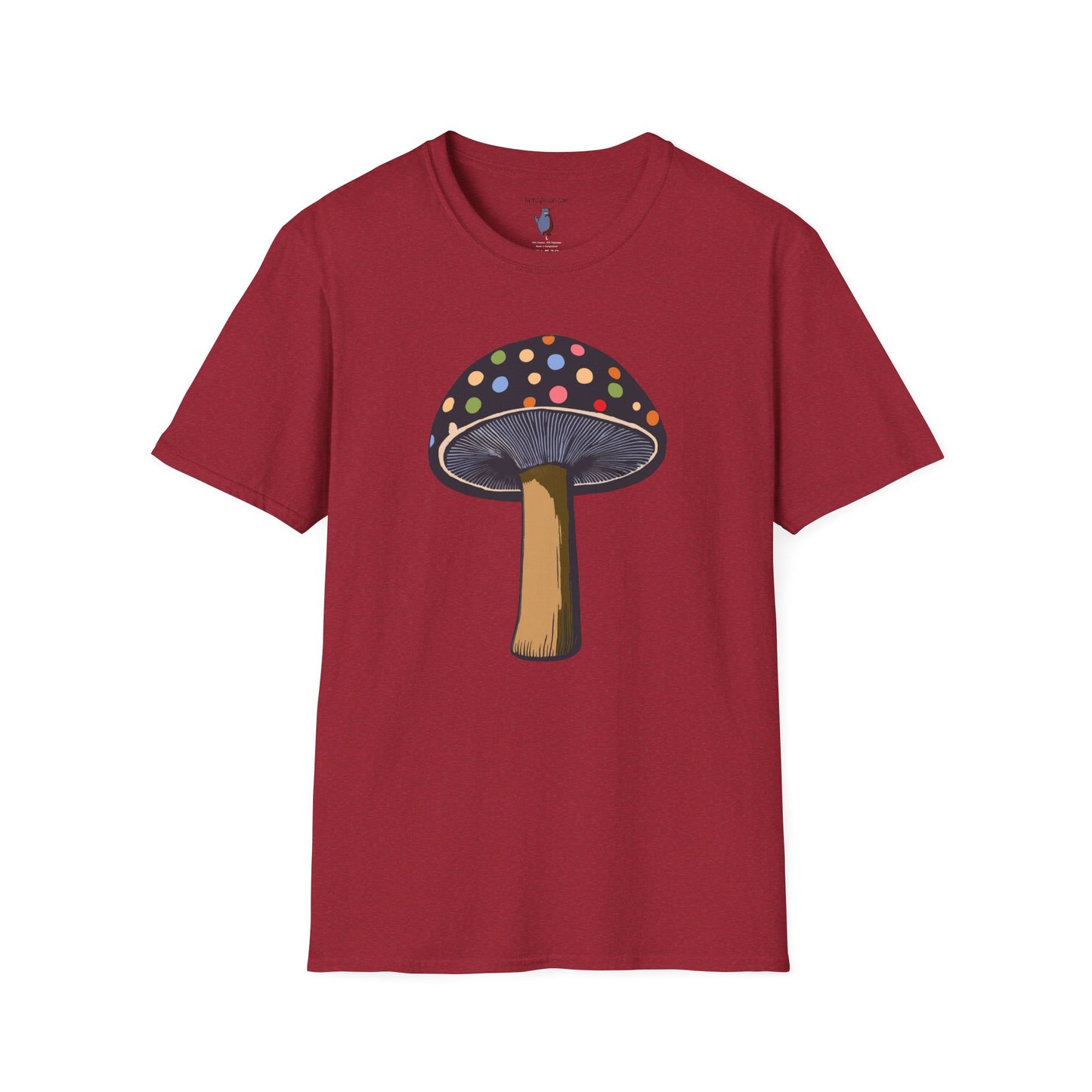 Multi Color Polka Dot Mushroom Graphic Art Tee - 100% Cotton T-Shirt