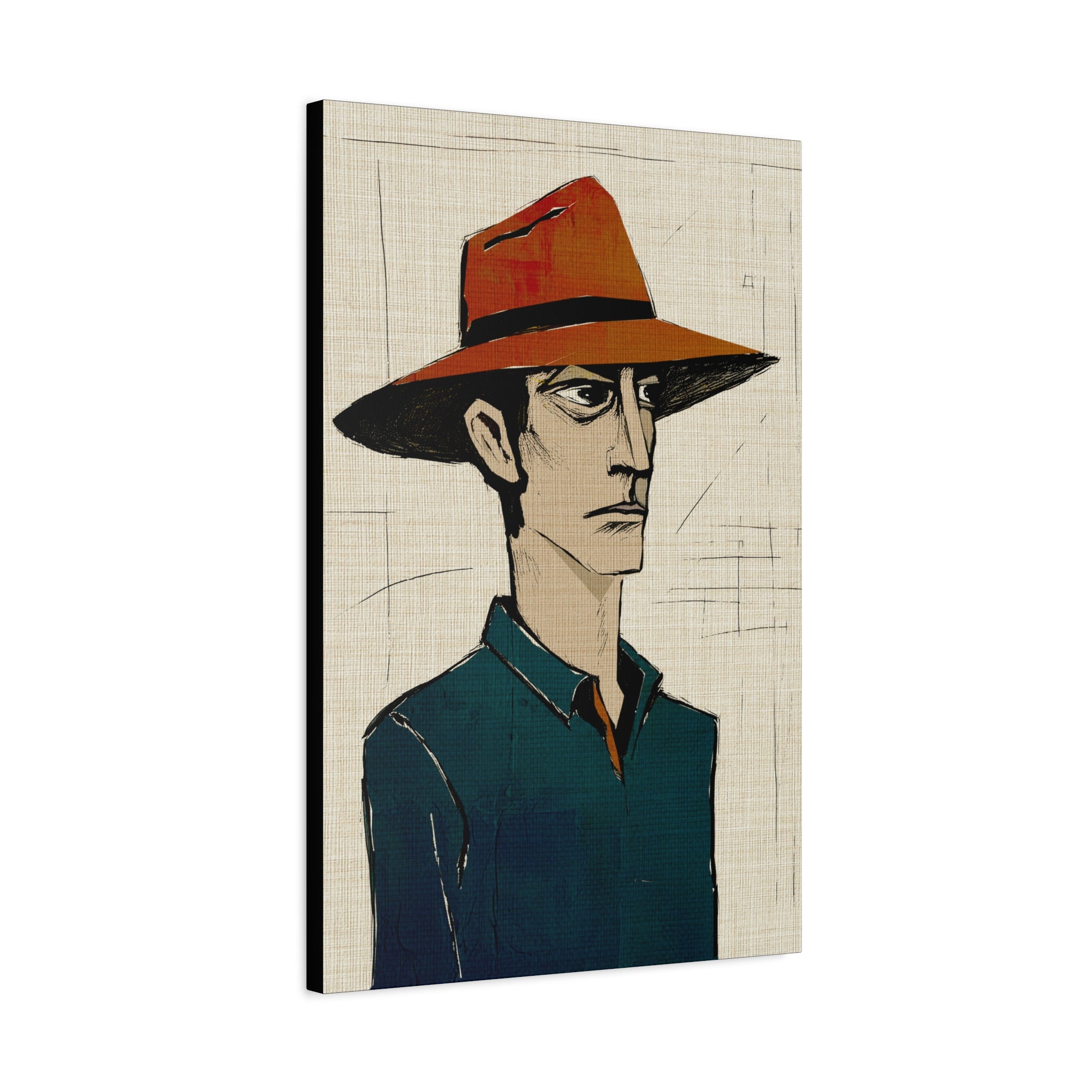 Abstract Cowboy Portrait Collaborative Modern Art Print Number One - Matte Canvas, Stretched, 1.25"