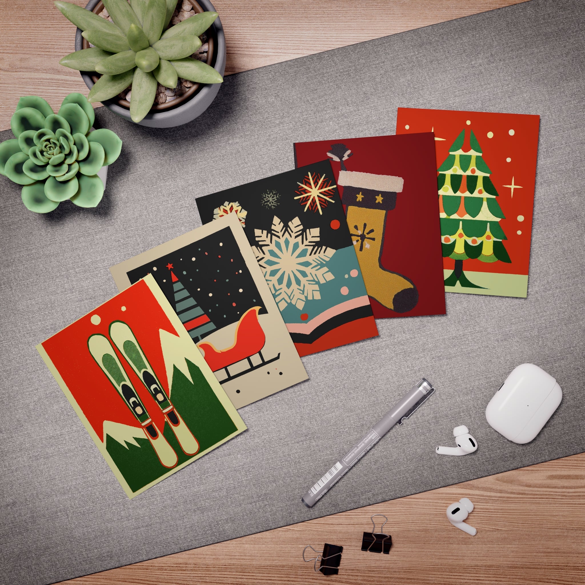 Festive Multi-Design Retro Holiday Greeting Card (5-Pack) - Christmas & Holiday Collection