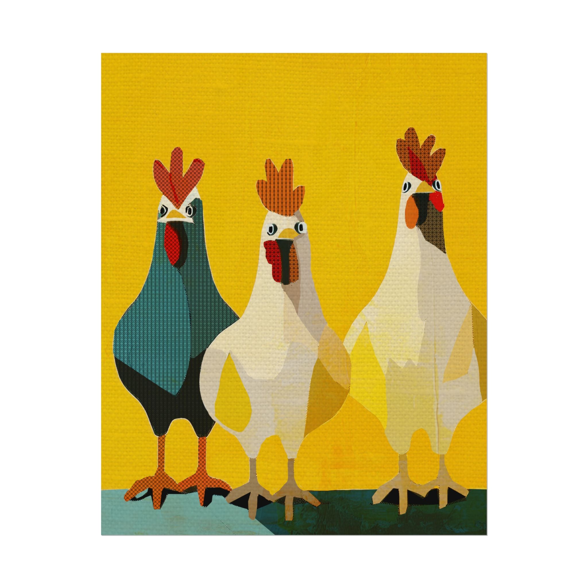 Midwest Modern Pop Art Chicken Trio Two Print Rolled Poster | Farmhouse Wall Art, Rustic Decor, Animal Print, Kitchen Decor, Gift For Chicken Lovers