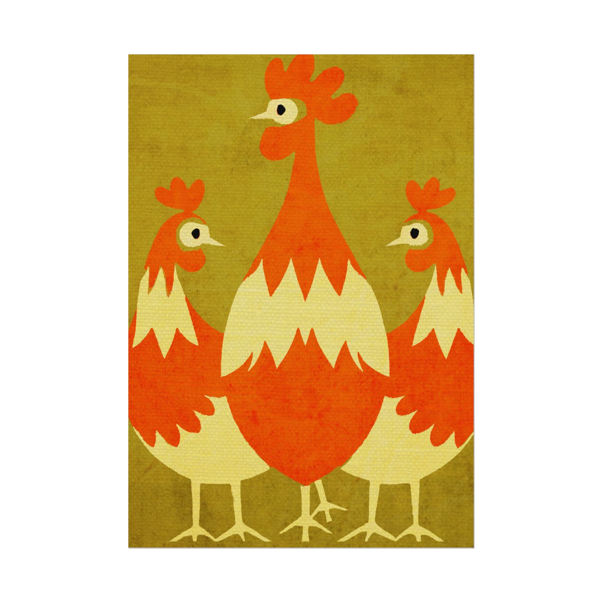 Midwest Modern Pop Art Chicken Trio Print Rolled Poster | Farmhouse Wall Art, Rustic Decor, Animal Print, Kitchen Decor, Gift For Chicken Lovers