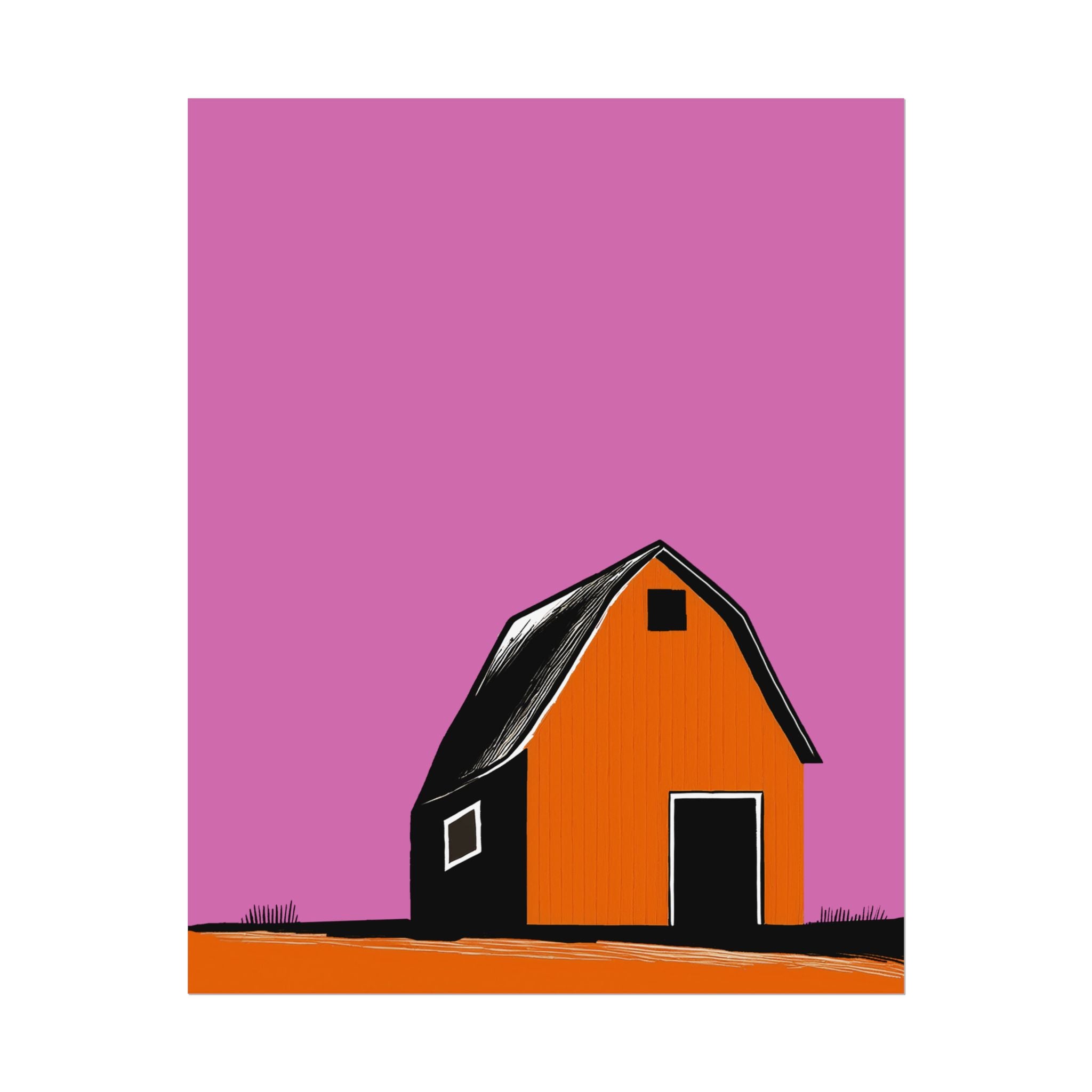 Midwest Modern Prairie Orange Barn Landscape Rolled Poster | Wall Art, Midwest Mod, Prairie, Landscape, Barn