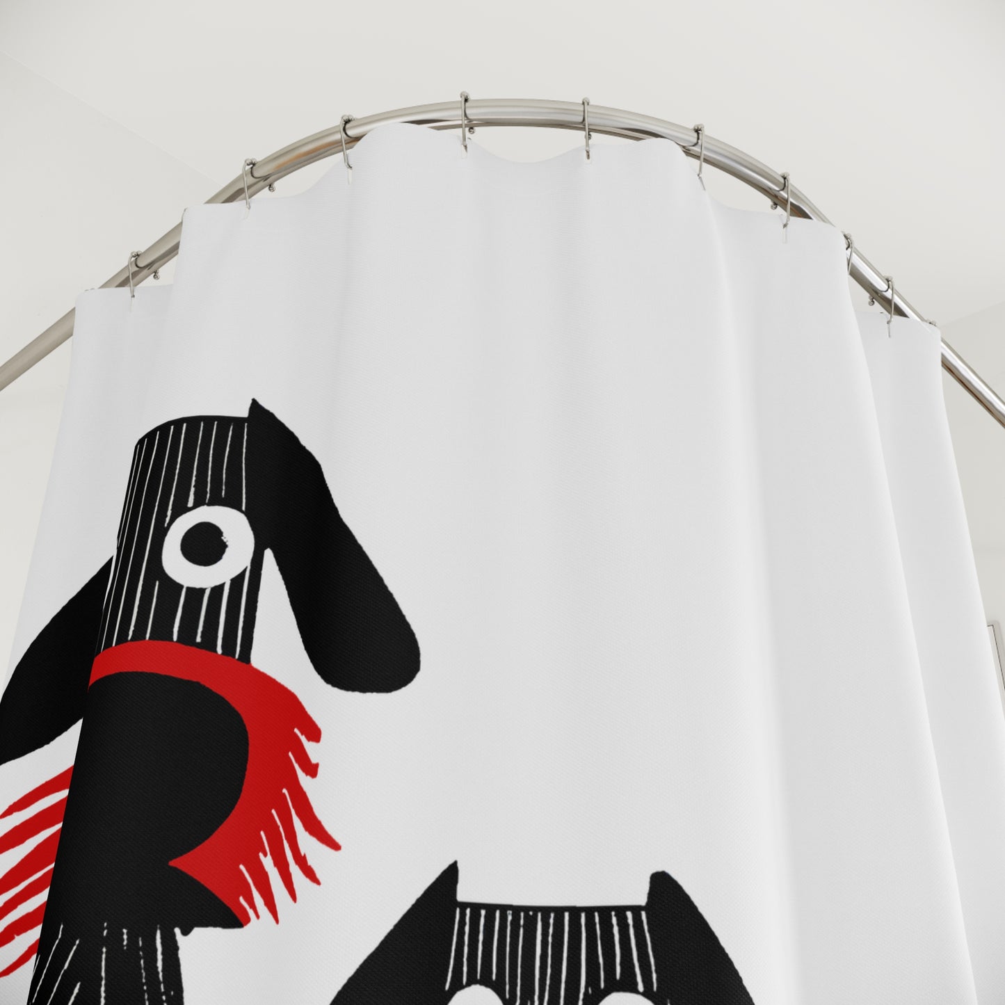 Retro Inspired Wide Eyed Dogs Shower Curtain Primary Colors