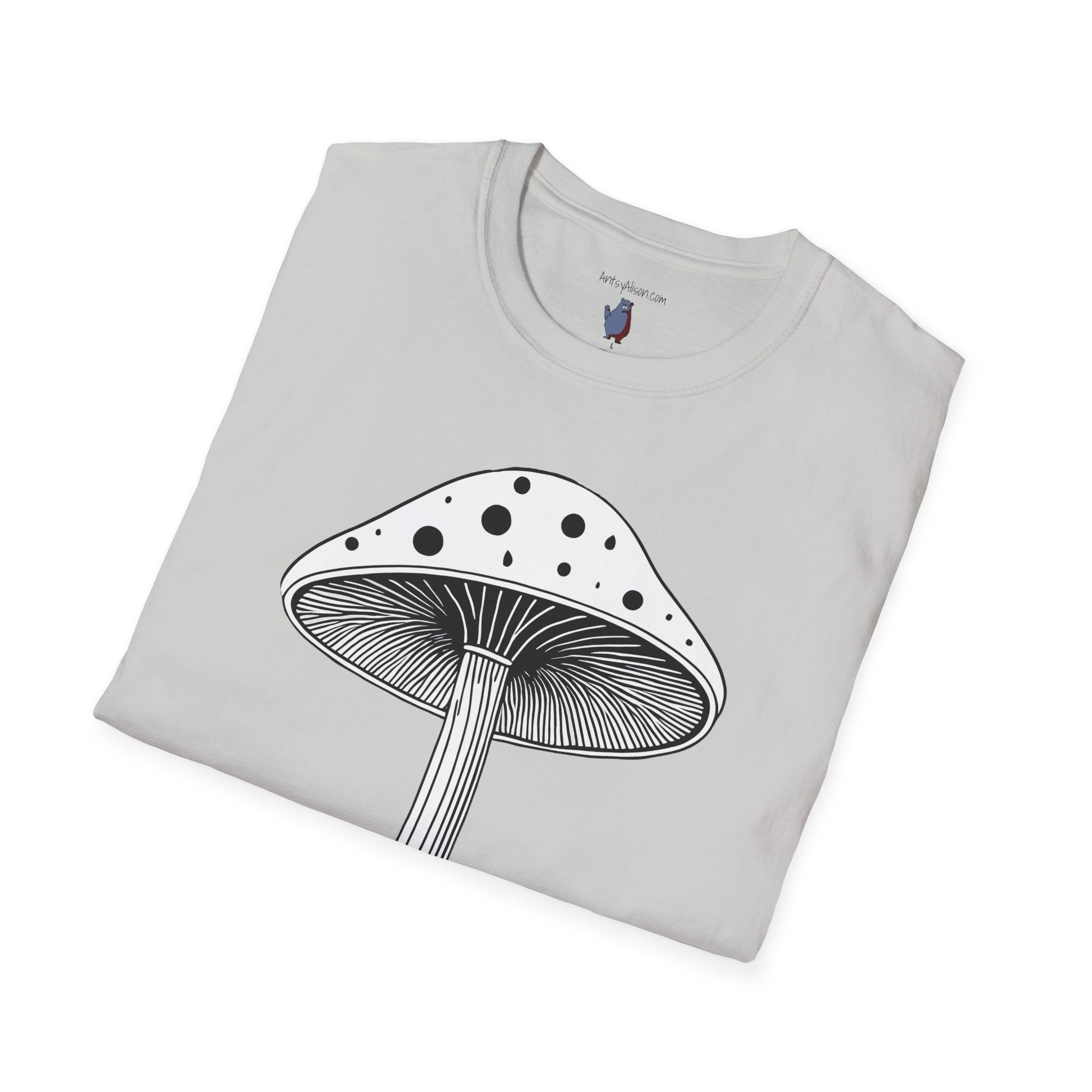 Black and White Mushroom Graphic Art Tee - 100% Cotton T-Shirt