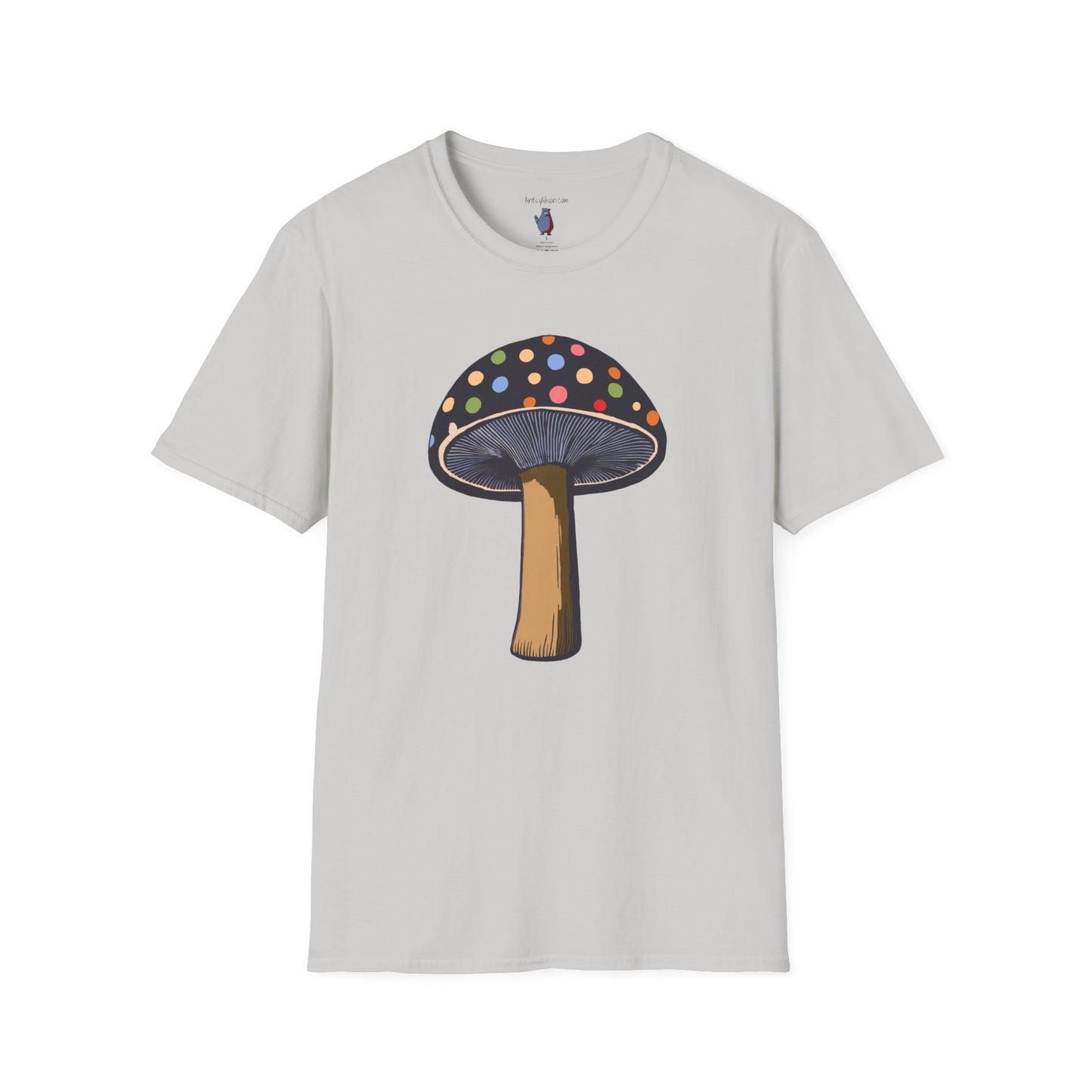 Multi Color Polka Dot Mushroom Graphic Art Tee - 100% Cotton T-Shirt
